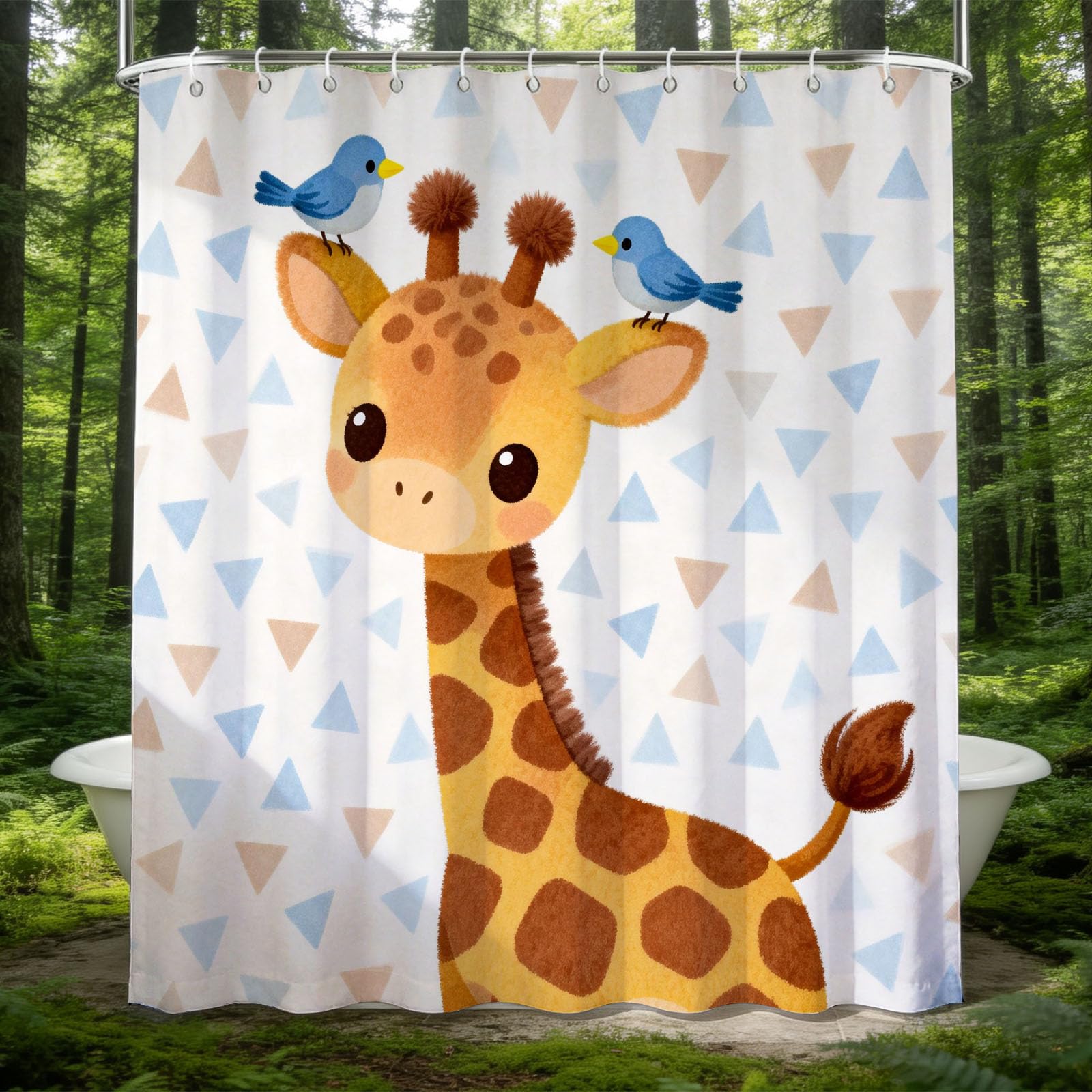 Hongduo 3D Cartoon Giraffe Shower Curtain for Stalls Bathtubs Cute Cartoon Bathroom Decor Shower Curtain Set Polyester Fabric Waterproof 180x180cm/71X71 Inch with Hooks