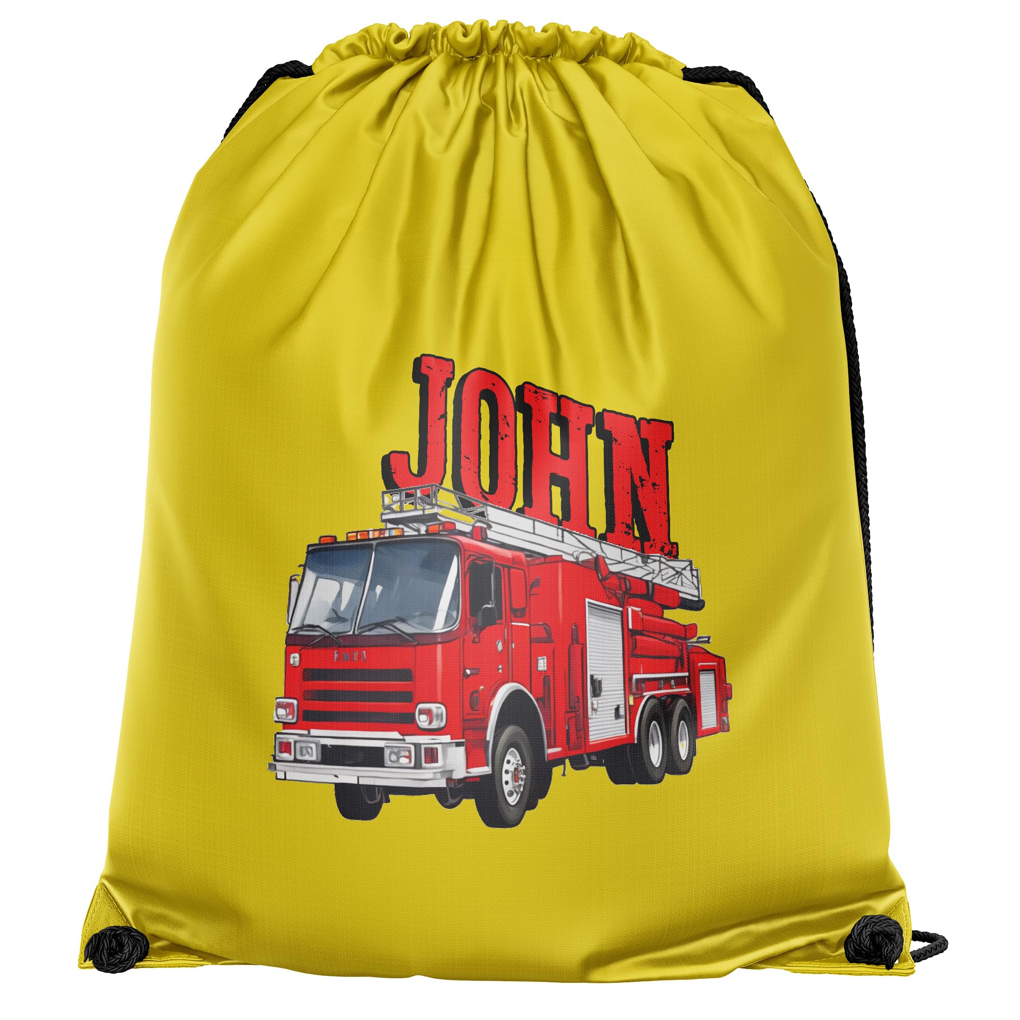 Personalised Fire Engine Drawstring Bag for Boys Custom Name Back to School PE Swimming Sports Kids Bag, One Size, Yellow