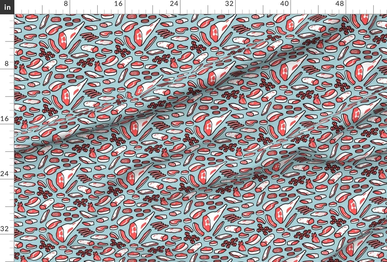 Spoonflower Fabric - Blue Retro Meat Print Vintage Beef Bacon Food Printed on Minky Fabric by The Yard - Sewing Baby Blankets Quilt Backing Plush