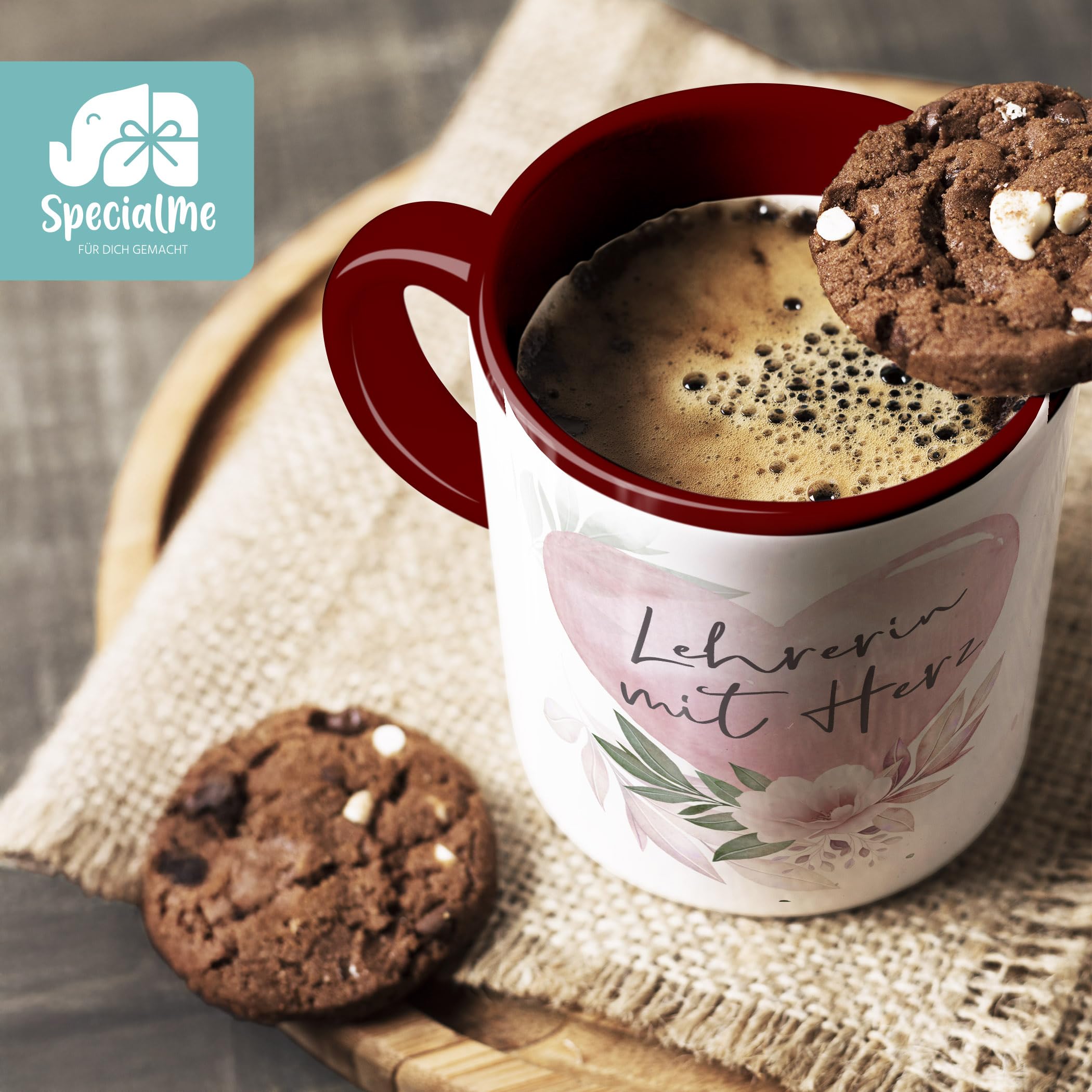 SpecialMe® Kaffee-Tasse mit Name und Spruch mit Herz Initiale Monogramm Dankeschön personalisierte Geschenke Bordeauxrot Keramik-Tasse – Ansicht 4