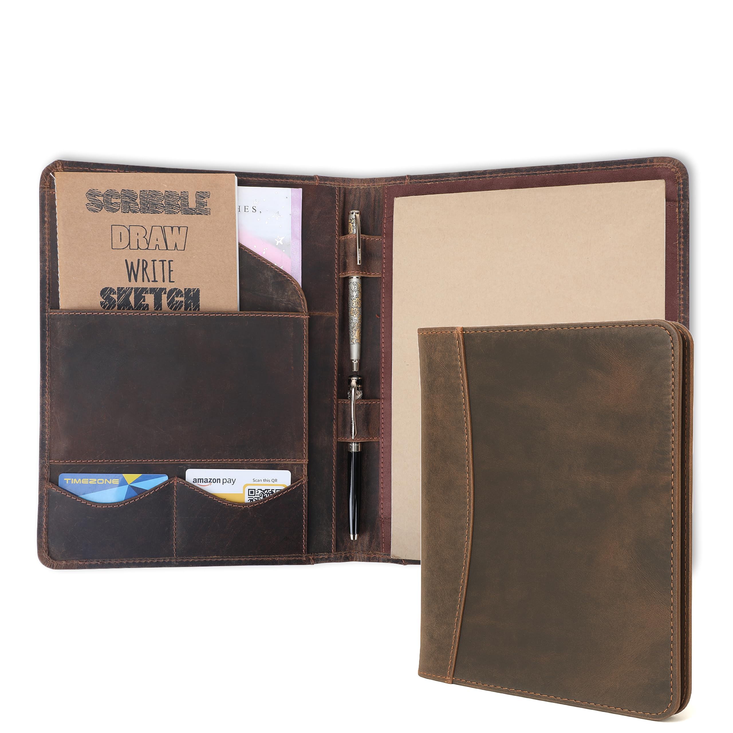 TheAntiq Leather Portfolio Organizer Professional Leather Padfolio for Men and Women A4 Document Folder Resume Holder Legal Pads 8.5 x 11 Padfolio