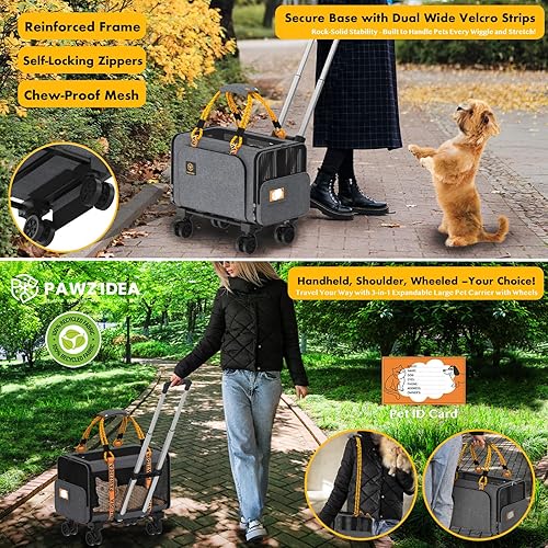 Vista 30 de PAWZIDEA Transportador de mascotas grande expandible con ruedas, 24 x 16 x 16 pulgadas para gatos de 2 a 4 gatos de hasta 55 libras, plegable