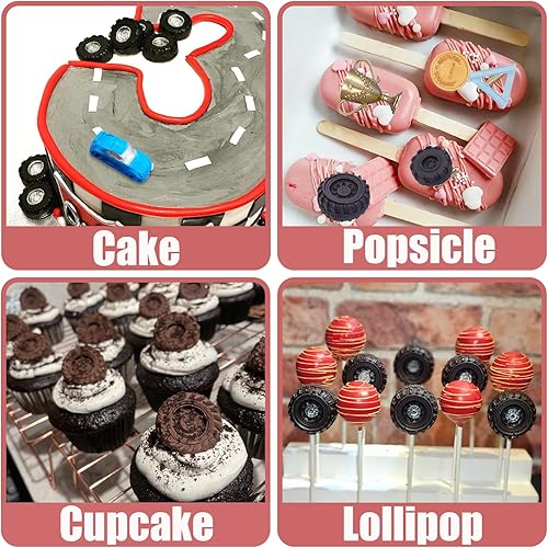 Miniatura 4 de Moldes de silicona para autos de carreras, 5 unidades, molde redondo 3D para fondant, forma de rueda de camión, molde de silicona de chocolate para