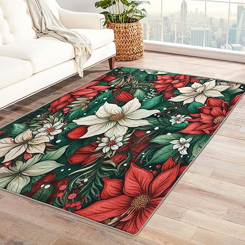 Alfombra de Navidad y decoración del hogar, alfombra de 3 x 4 pies, alfombras florales para sala de estar y dormitorio, alfombra de Navidad -