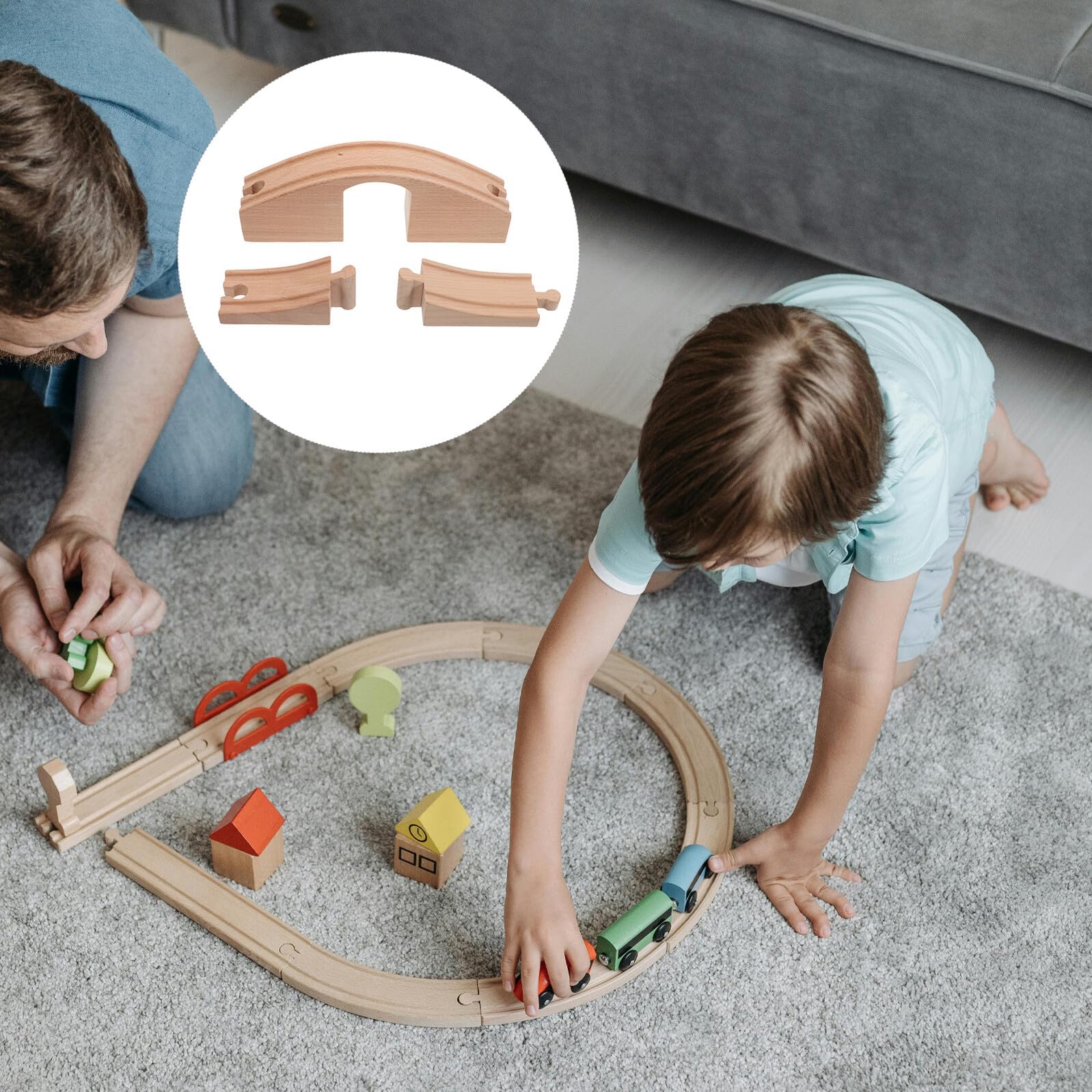 Set Accessori per Pista Giocattolo in Legno con Ponte Singolo, Espansione Trenino Educativo per Ragazzo Ragazza, Kit Costruzione Stimola Creatività e Collaborazione Familiare