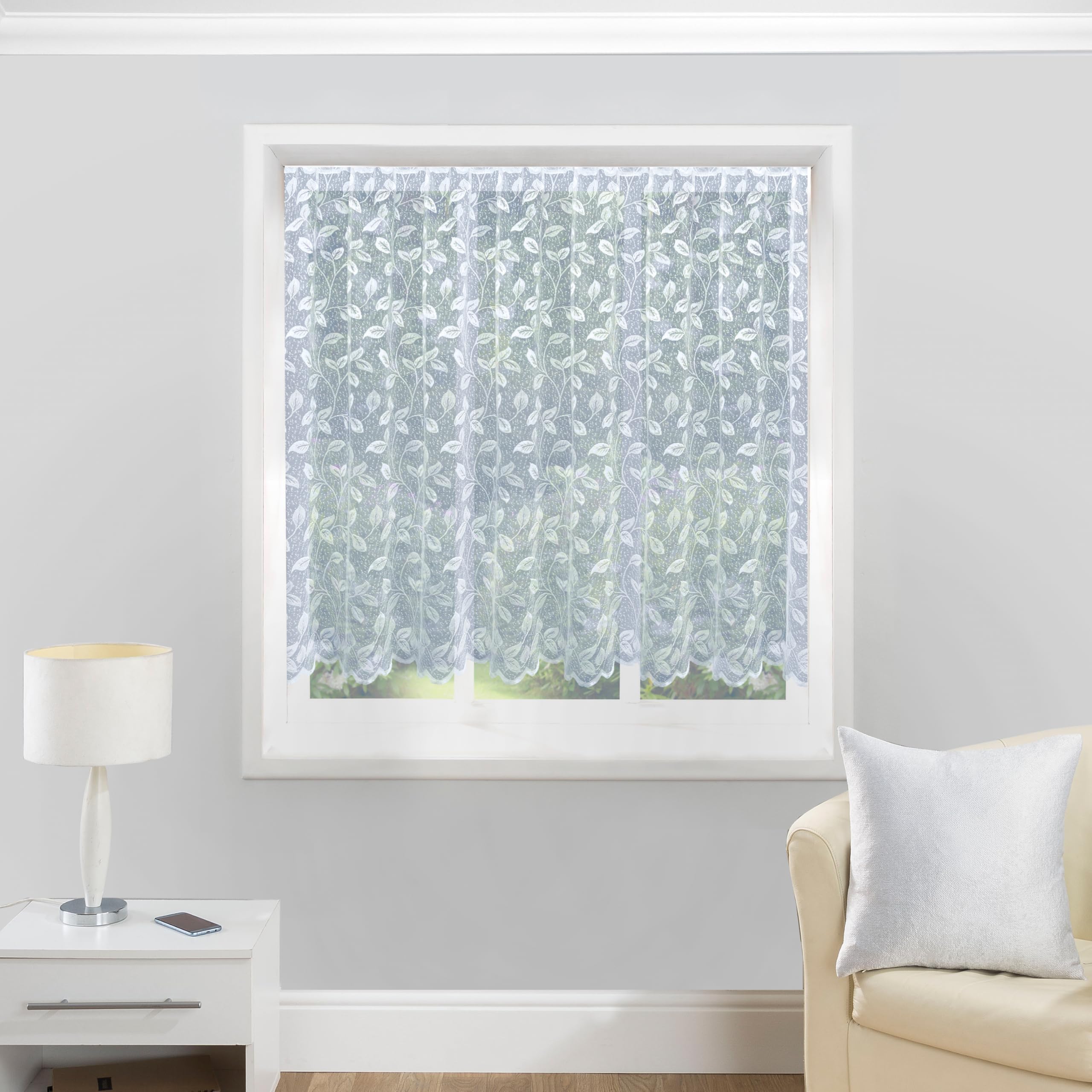 Tyrone Textiles Jersey Leaf All Over Sheer Lace Net Curtain with Slot Top - Drop - 160cm/63 - SOLD BY THE METRE
