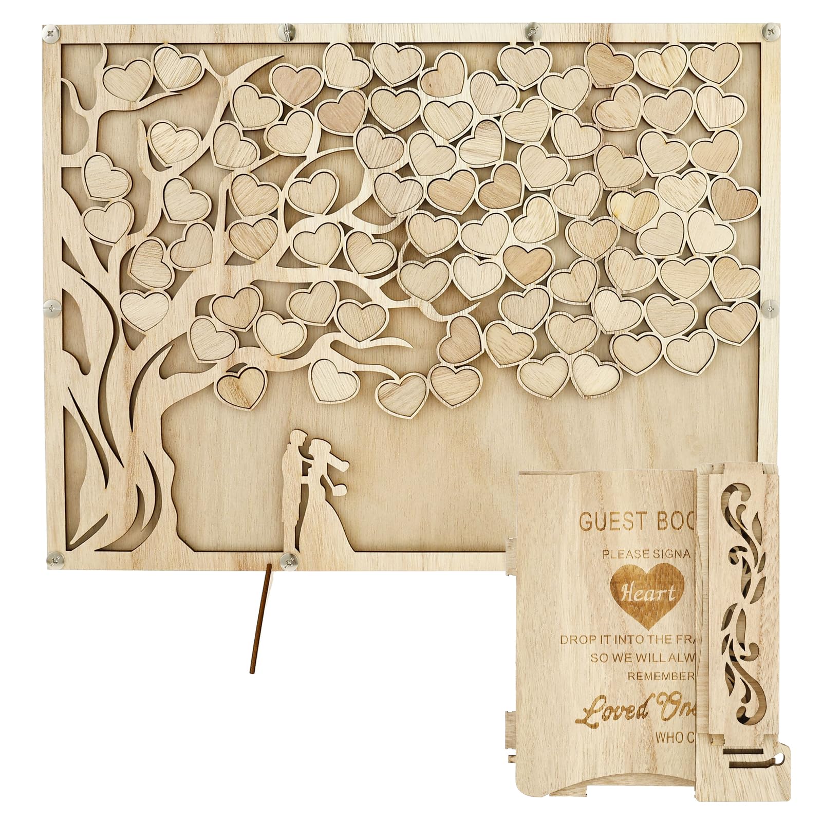 Libro degli ospiti per matrimonio alternativo personalizzato libro degli ospiti per ricevimento di nozze pratico set di libro degli ospiti di nozze con scatola di carta cuori in legno per