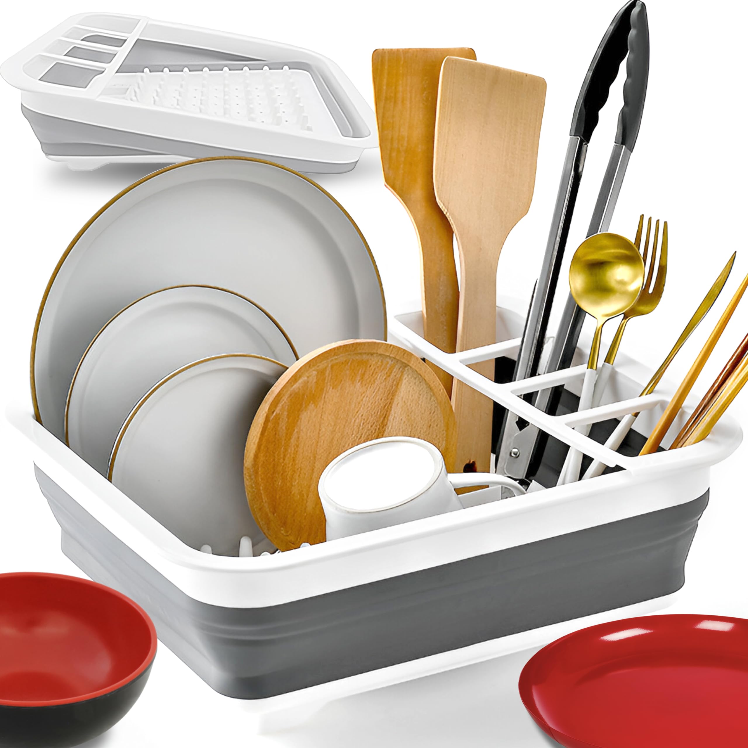 Retoo Escurreplatos Plegable para vajilla, Cubiertos, escurridor de Platos, escurridor de Cocina y Camping, Organizador de vajilla portátil, escurridor, Ahorra Espacio, 36,5 x 31,4 cm