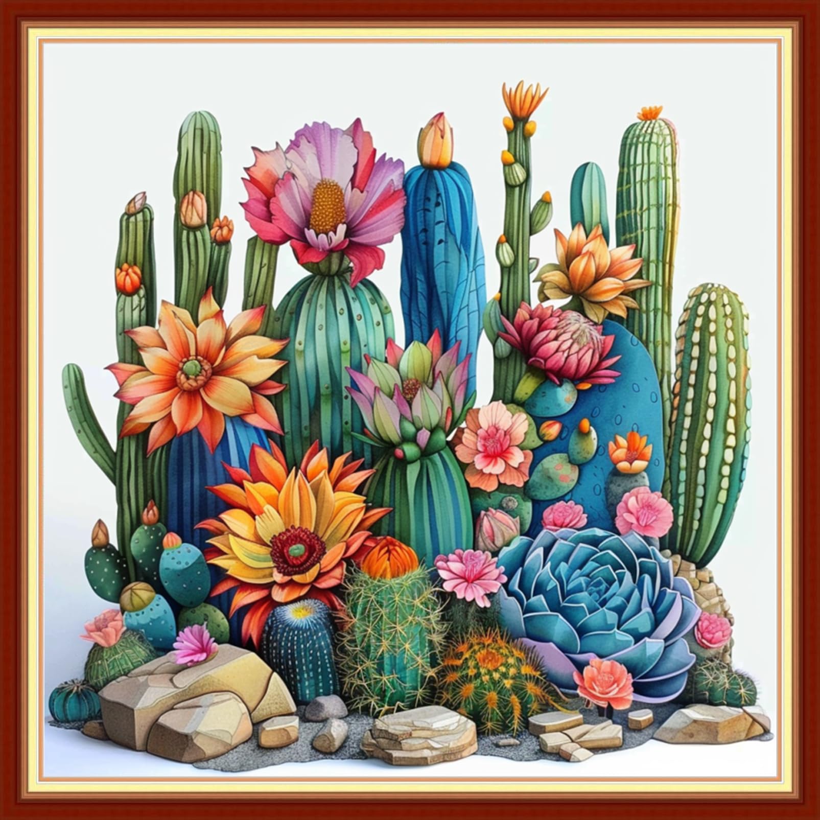 Findvoor Stamped Cross Stitch Kits for Beginners Full Range of Cross Stitching Embroidery Pattern for Adults, 11CT DIY Needlepoint Embroidery Starter Kits-Succulent Plants 18x18 inch