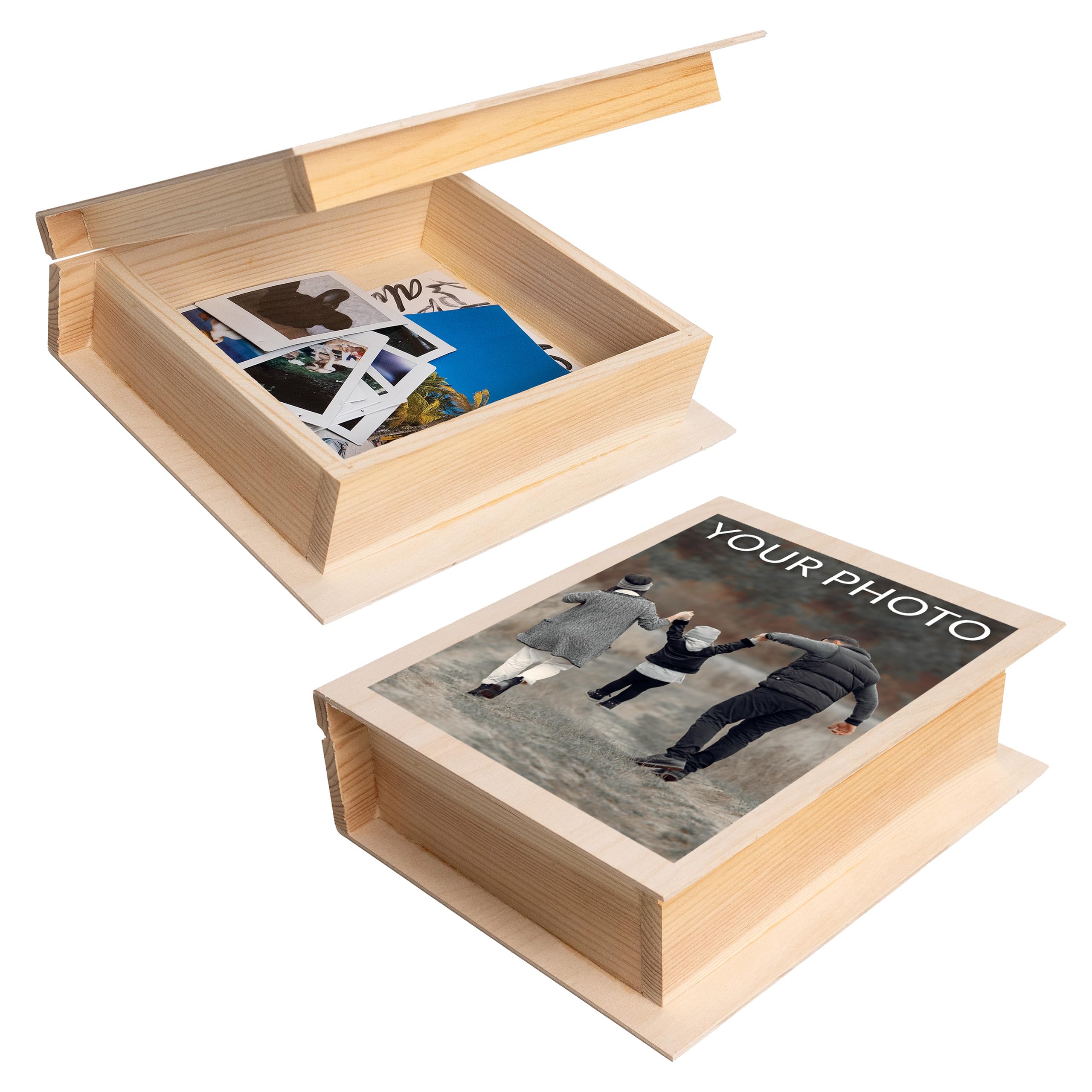 Creative Deco Personalised Wooden Storage Box Book Cover | 24x19x7.5cm | Your Photo | Plain Unpainted Unfinished Bookcase | Home Storage Keepsake Trinket Treasure Chest | Bookworm Decoupage