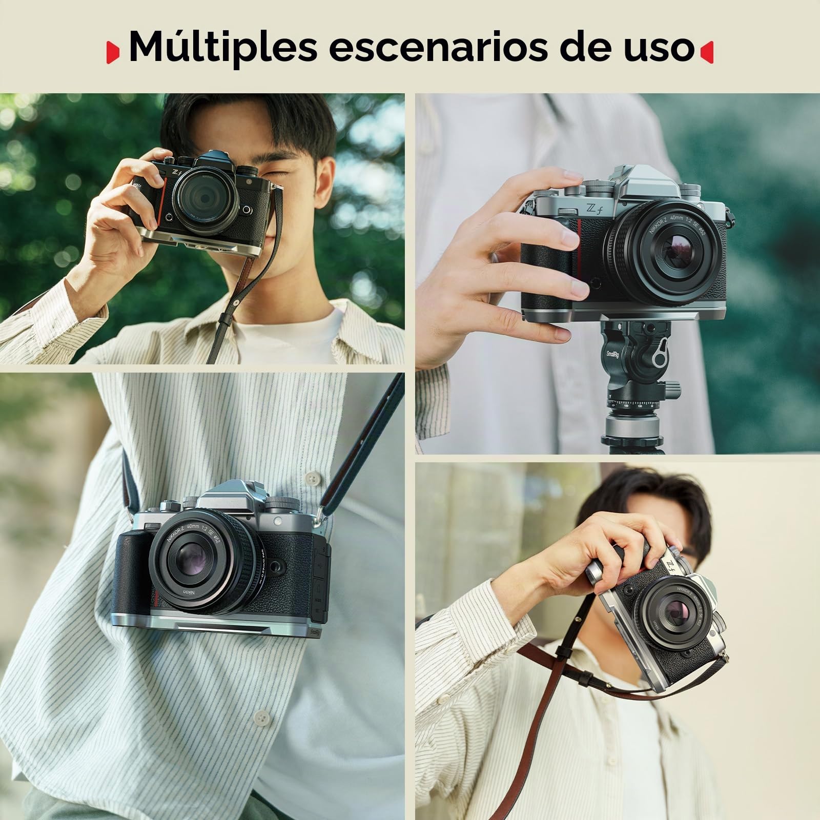 SMALLRIG Empuñadura en L de Silicona para Nikon Z f con Placa QR para Arca, Agujero para Correa y Roscas 1/4"-20 para Trípodes (Silicona Negro) - 5706