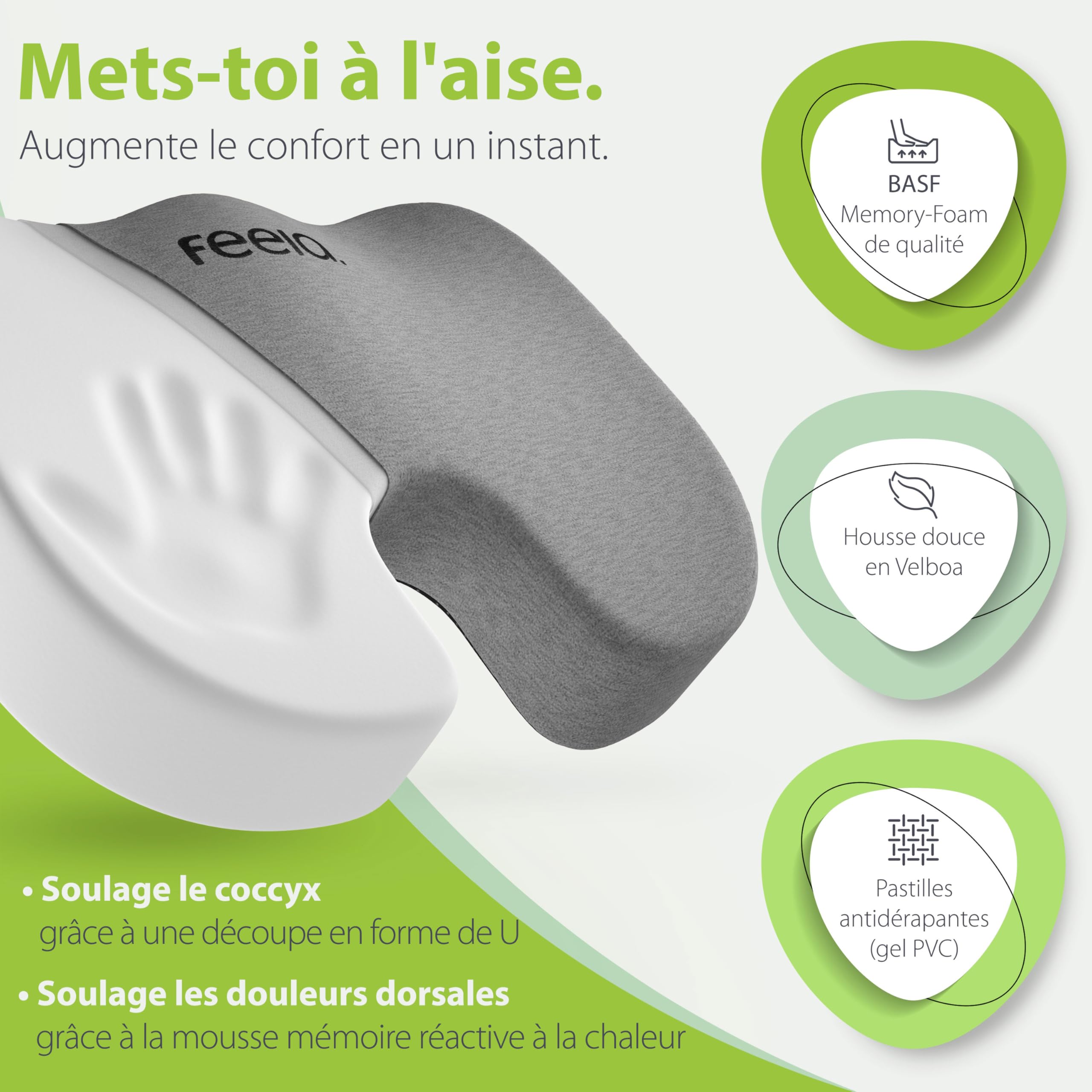 Coussin De Siège Orthopédique En Mousse Mémoire - Confort Coccyx, Dos, Noir, Lavable