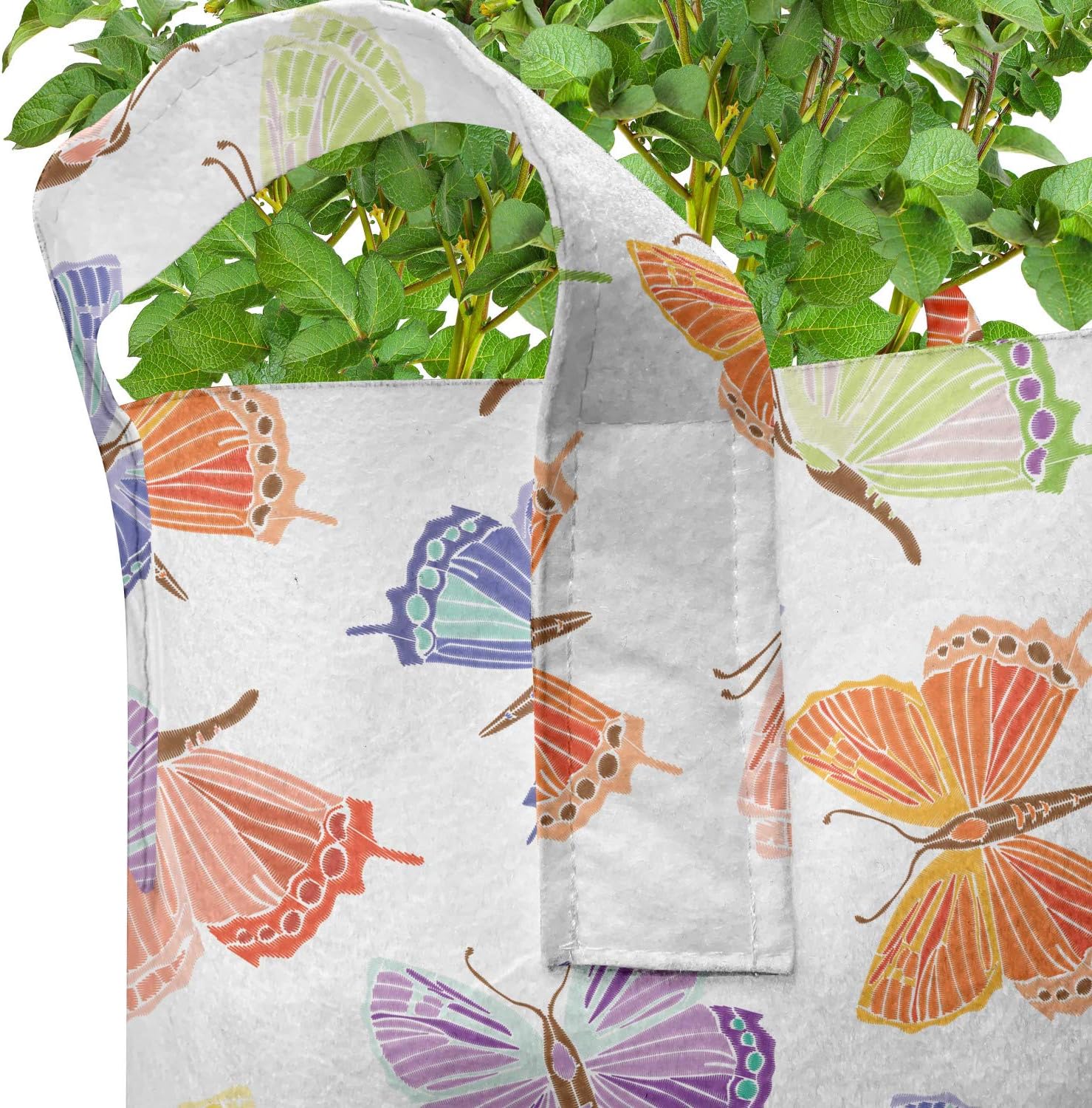 Lunarable Butterfly Grow Bags 5-Pack, Colorful Wings Bug Spring, Heavyduty Fabric Pots with Handles for Plants, 7 Gallon, Multicolor