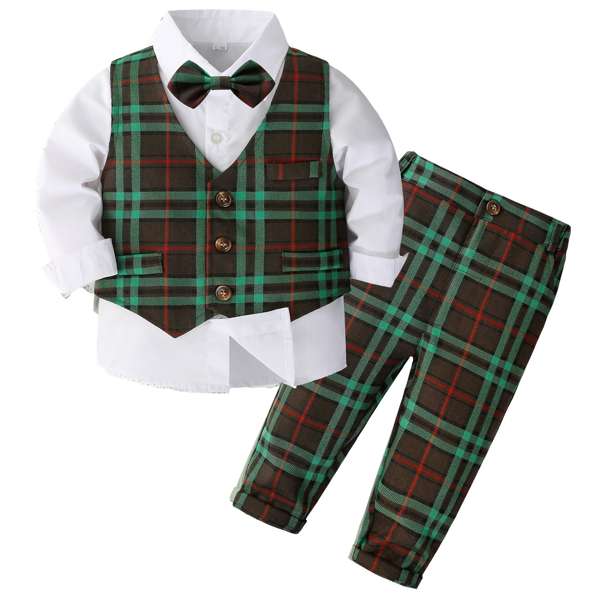 Kimocat Baby Boys Gentleman Bowtie Blue Suits Set Long Sleeve +Vest+Pants