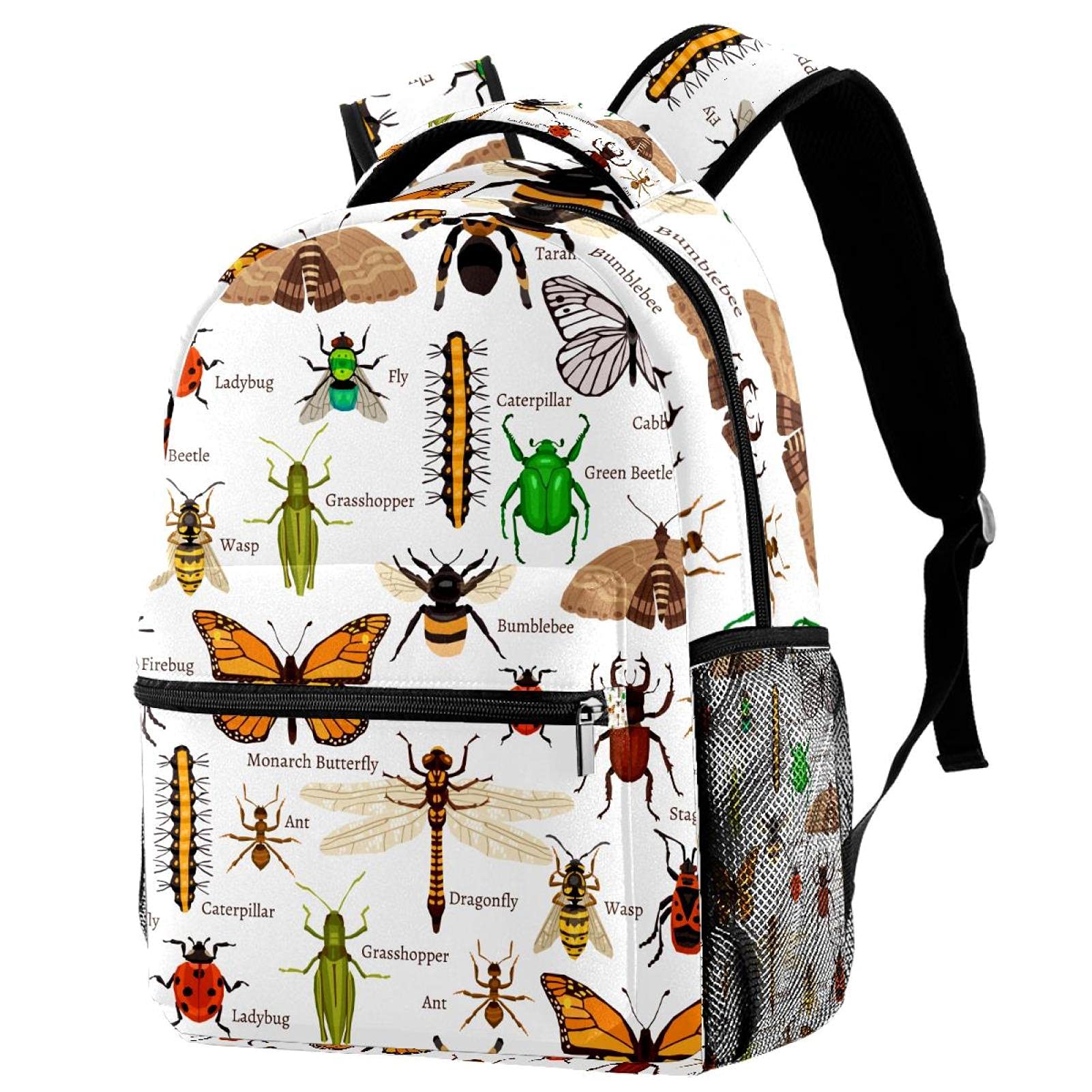 AbenilyNatural Insects Butterfly Ladybug Bee Firebug Ant Spider Prints Primary School Student Satchel Backpack for Girls Boys Preppy Schoolbag