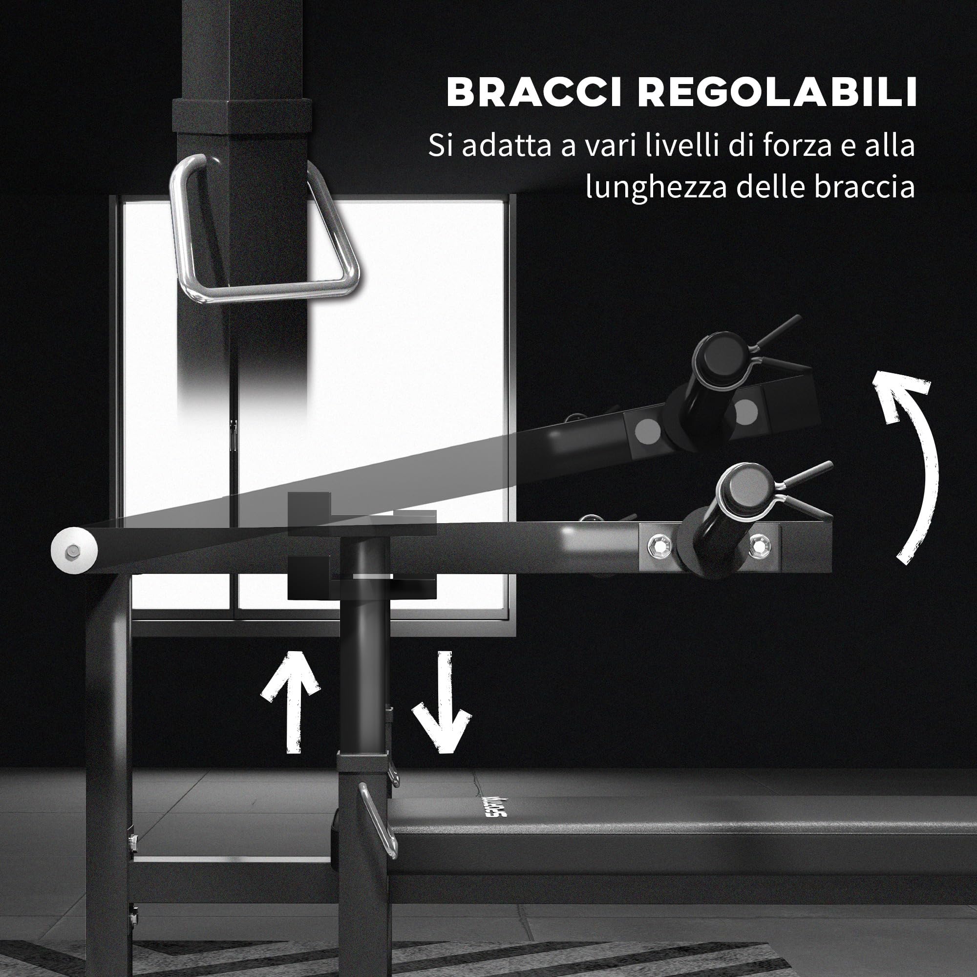 SPORTNOW Panca per Sollevamento Pesi ad Altezza Regolabile, Panca Piana Multifunzione in Acciaio, per Palestra e Casa, 150x150x60-85 cm, Nero