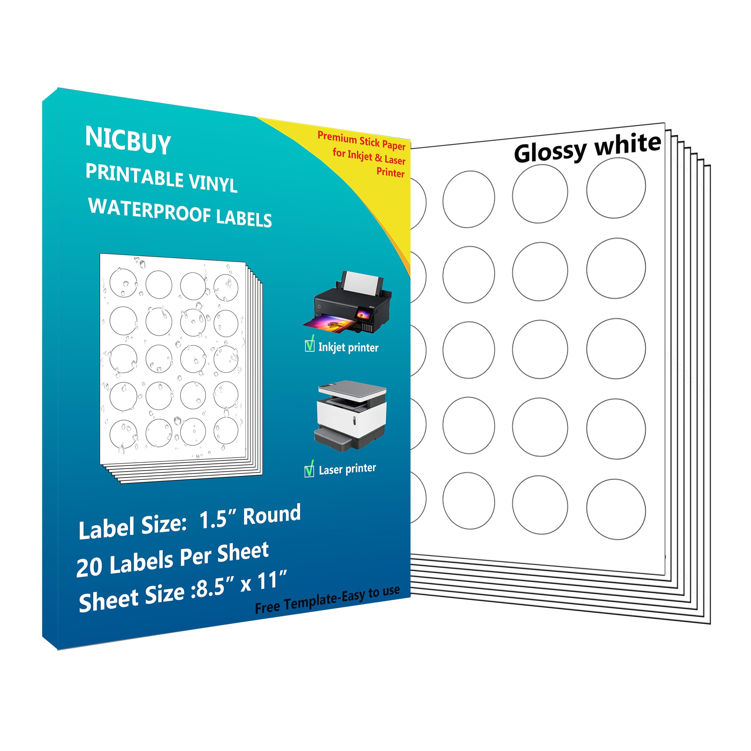 Amazon.com: 1.5 inch Round Labels Printable Glossy White Circle Labels ...