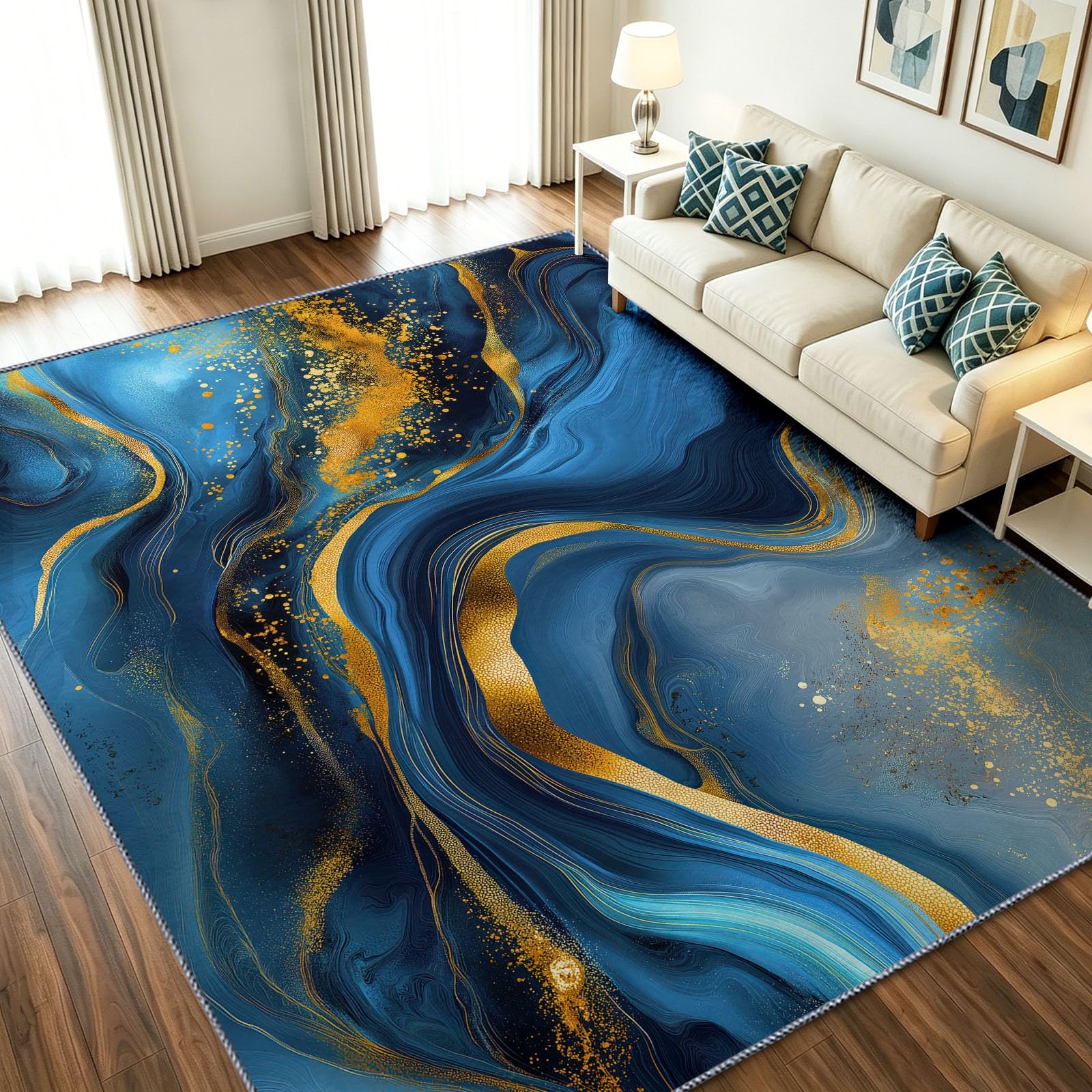 Tapis entrée maison 60 x 90 cm décoration moderne bleu