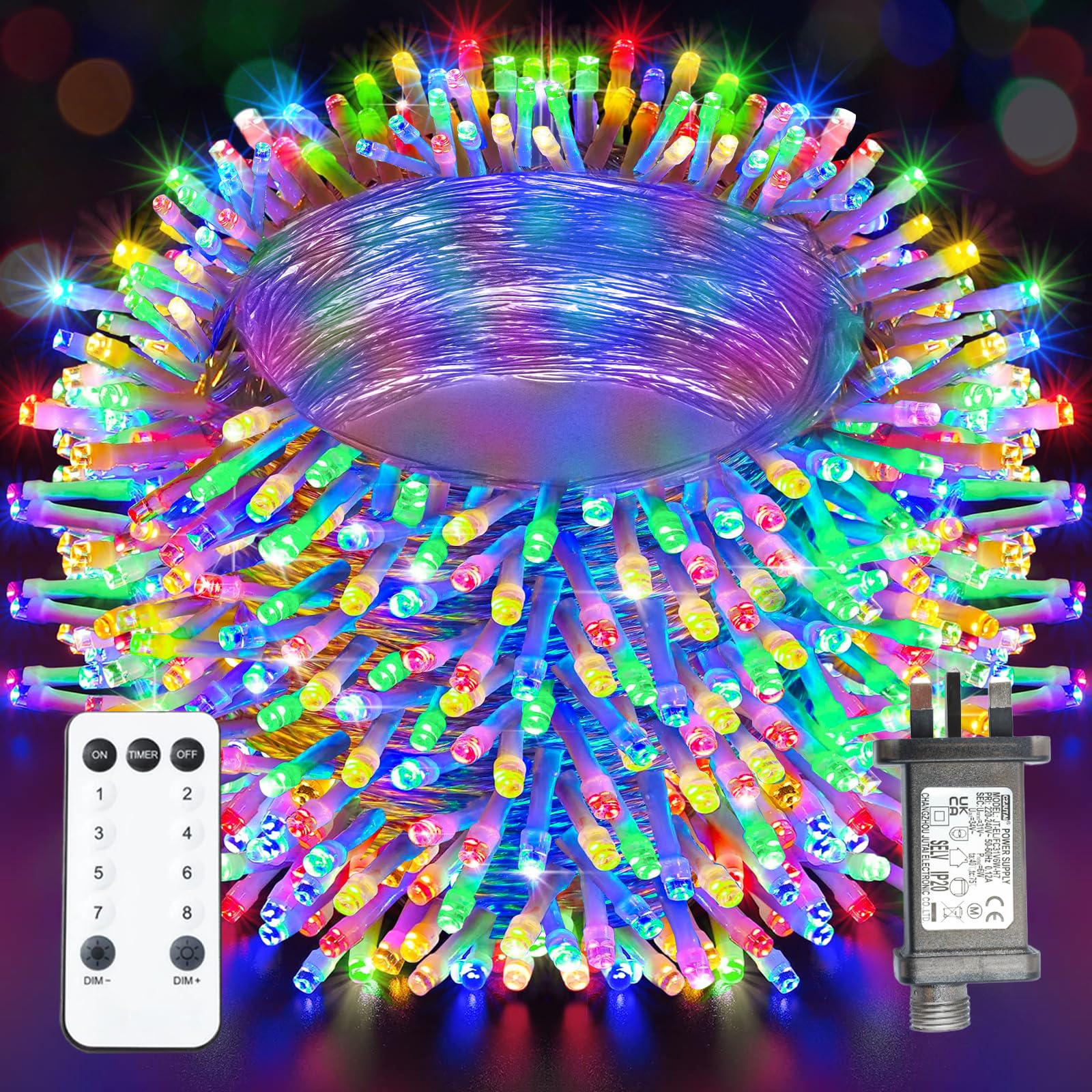 XmasBokeh Mains Powered Fairy Lights 20m 200 LED Multicolor String Lights with Timer Memory 8 Modes Plug in Indoor Outdoor Decor for Christmas Tree Garden