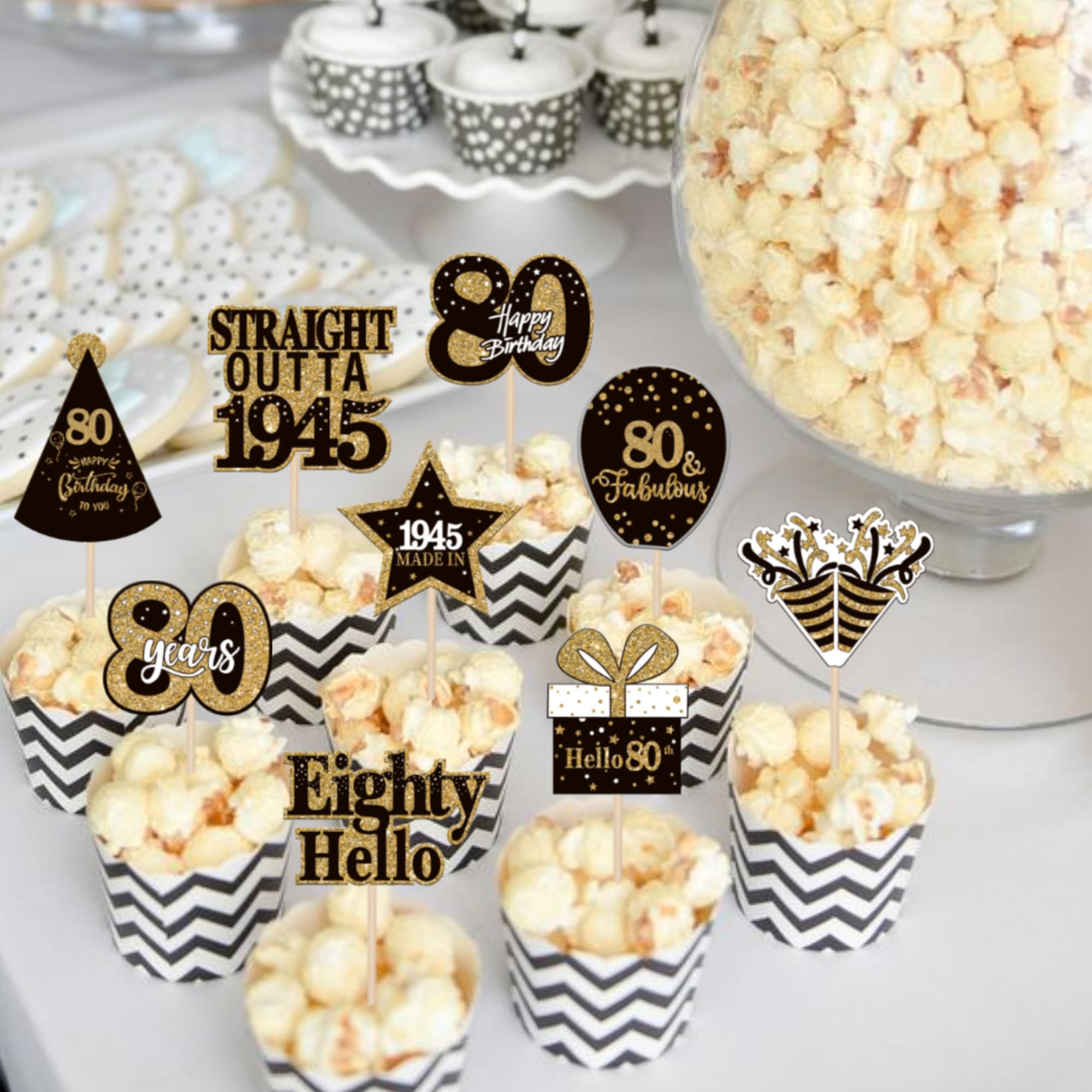 Rsstarxi Cupcake-Topper „Straight Outta 1943“ – 36 Stück, Glitzernd, Für 80. Geburtstag