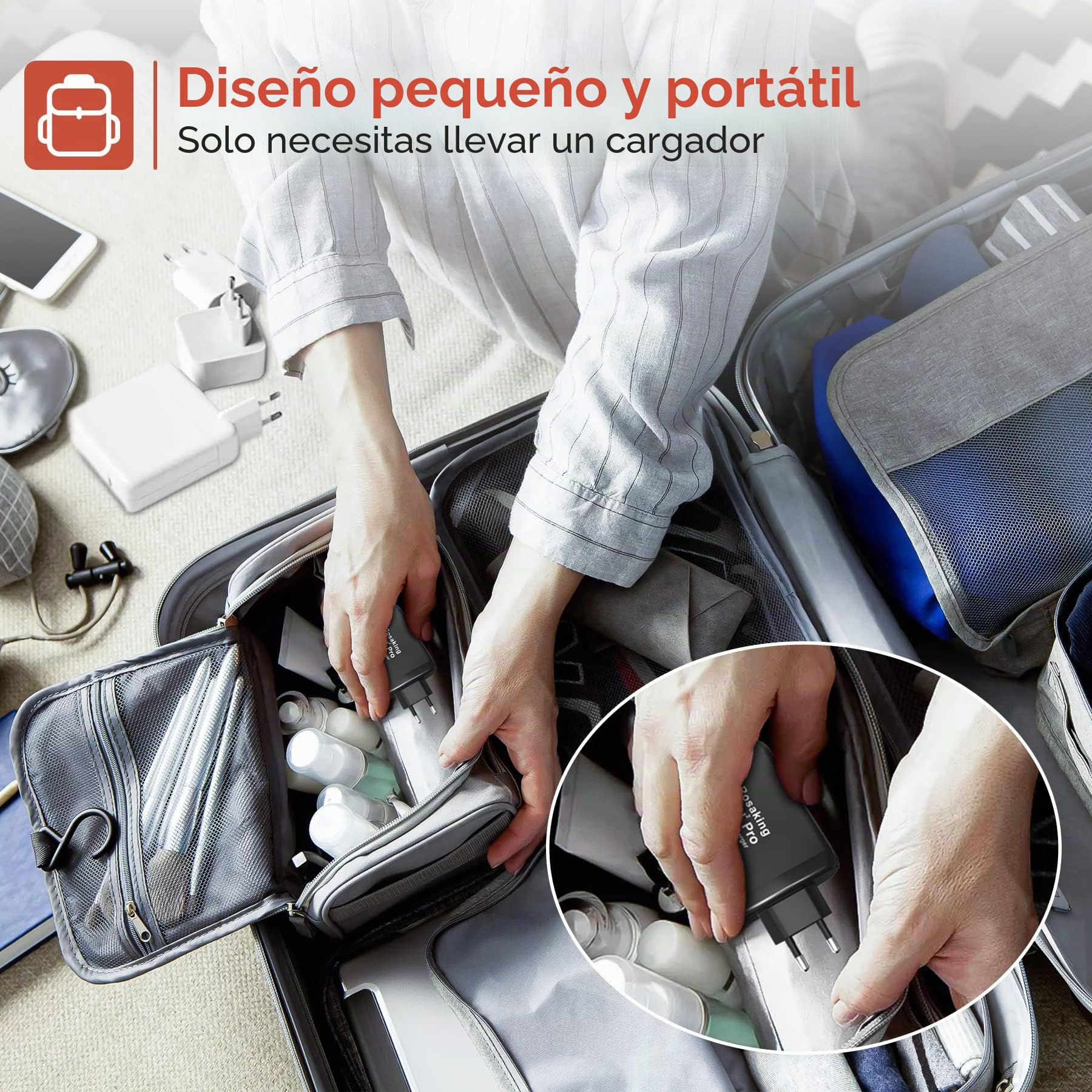 Rosaking Cargador USB C 200W,Cargador Rápido GAN III Tech,4 Puertos Cargador Rapido USB C para MacBook Air,Cargador Compatible con Samsung Galaxy Book