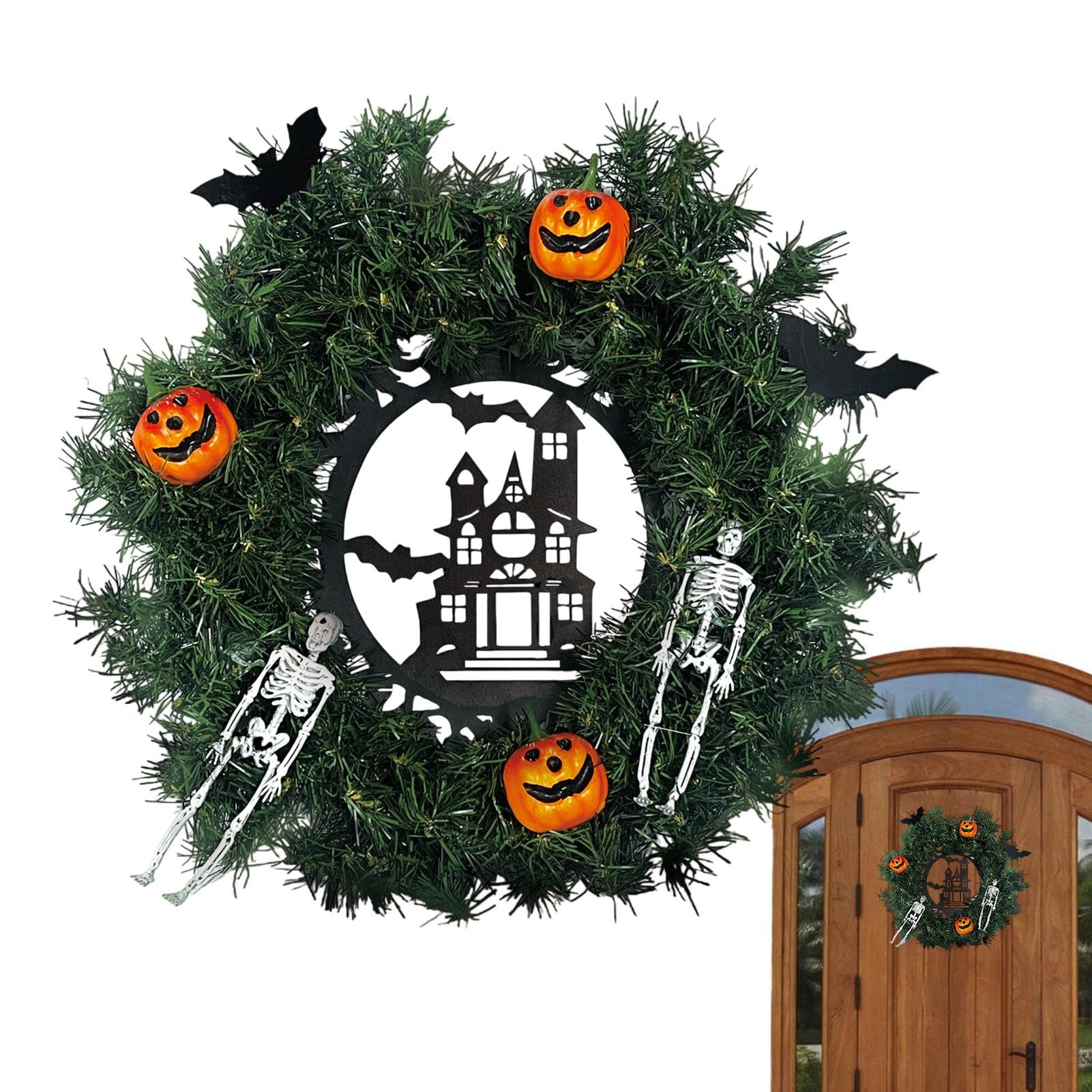 Guirlande de citrouille durable et couronne d'Halloween intérieure facile à poser