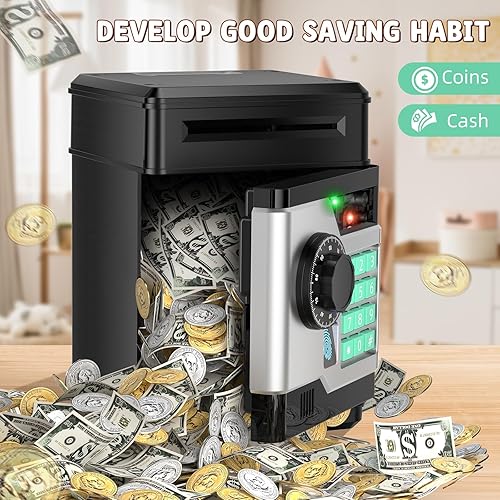 Miniatura 5 de Alcancía para niños, moneda de ahorro de dinero, alcancía electrónica para niños de 3 a 8 años, color negro, 881888