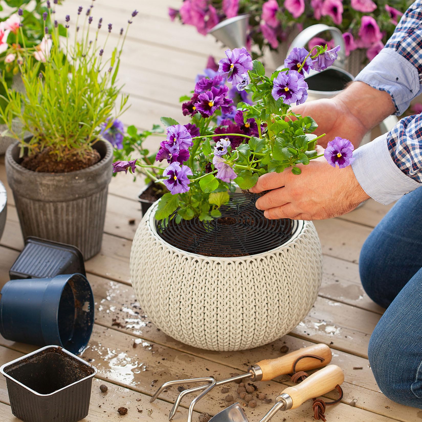 Lot de 4 grilles de protection pour pots de fleurs, 30 cm, taille découpable, protection des plantes, chat, grille pour pots de fleurs, protection des chats, protège la terre des animaux et