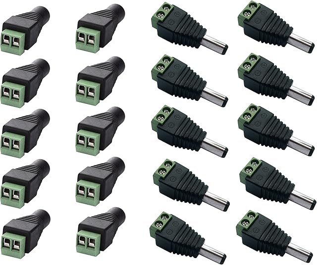 10 Male and 10 Female 12v DC Power Jack Adapter Connector for Led Strip CCTV Camera