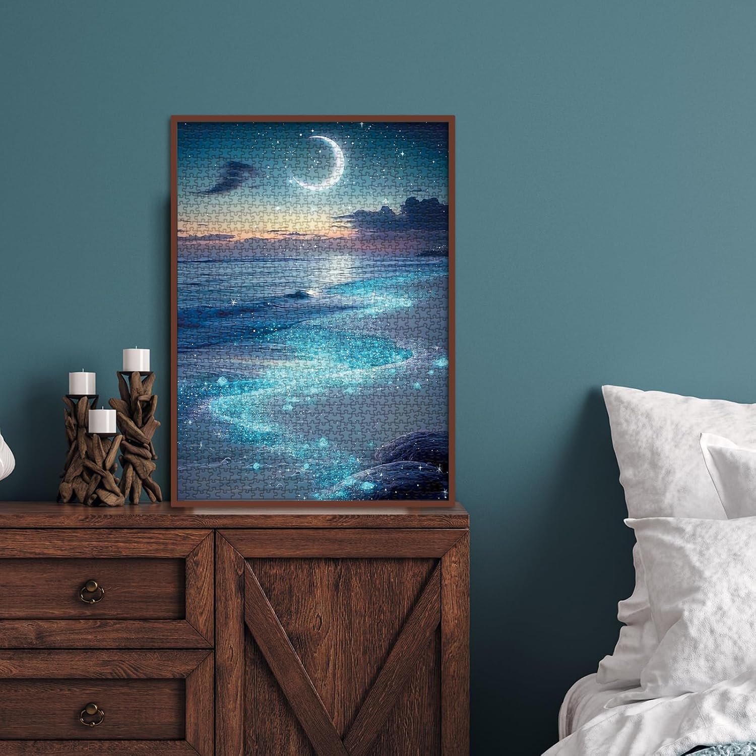 Beach Moon Ocean Puzzle 1000 Pieces for Adults, Fantasy Starry Night Seaside Jigsaw Puzzle Nature, Magic Scenery Rock Art Puzzle
