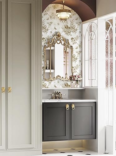 Miniatura 4 de Dimoon Papel tapiz floral de 78.7 x 17.3 pulgadas, papel de contacto blanco dorado con mariposa, hoja gruesa, impermeable, vintage, autoadhesivo,