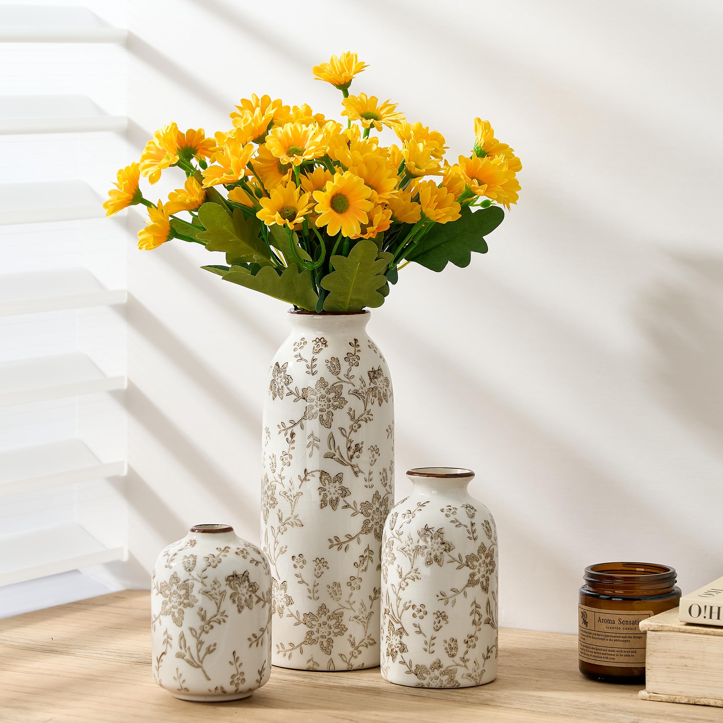 アンティーク　花瓶 Amazon｜セラミックフラワーデコラティブアンティーク花瓶3個セット