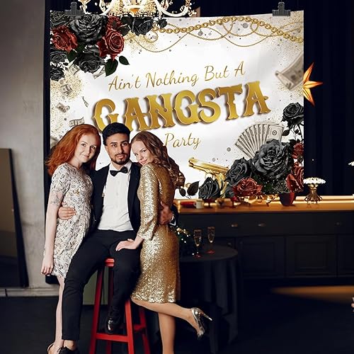 Miniatura 6 de MEHOFOND Telón de fondo de cumpleaños de gángster de 7 x 5 pies, no es nada más que una fiesta de gangsta, fondo de fotografía de los años 70, 80,