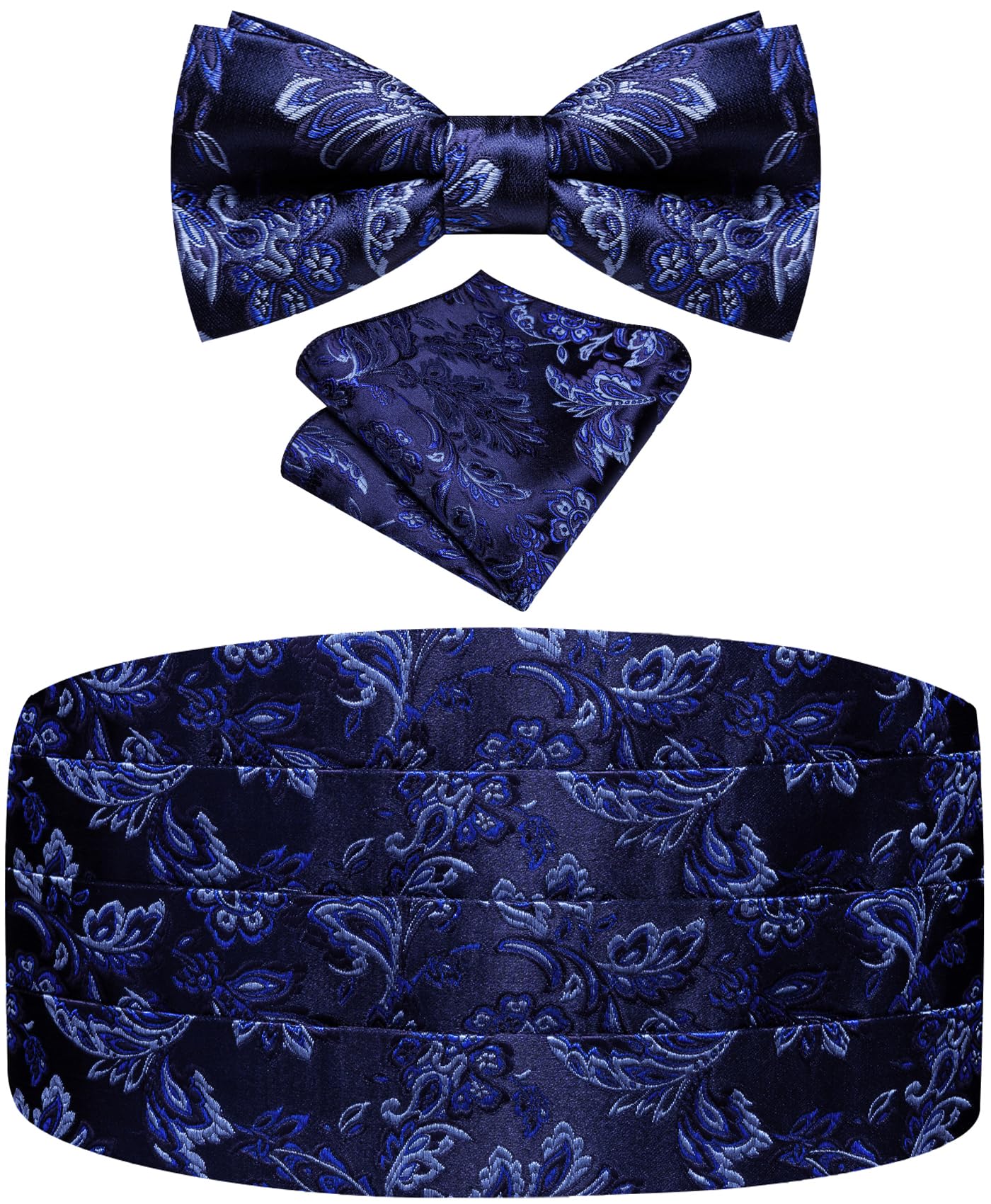 Fliege und Kummerbund Set Paisley Floral Smoking Kumberband für Herren mit vorgebundener Fliege Einstecktuch Hochzeit Galas