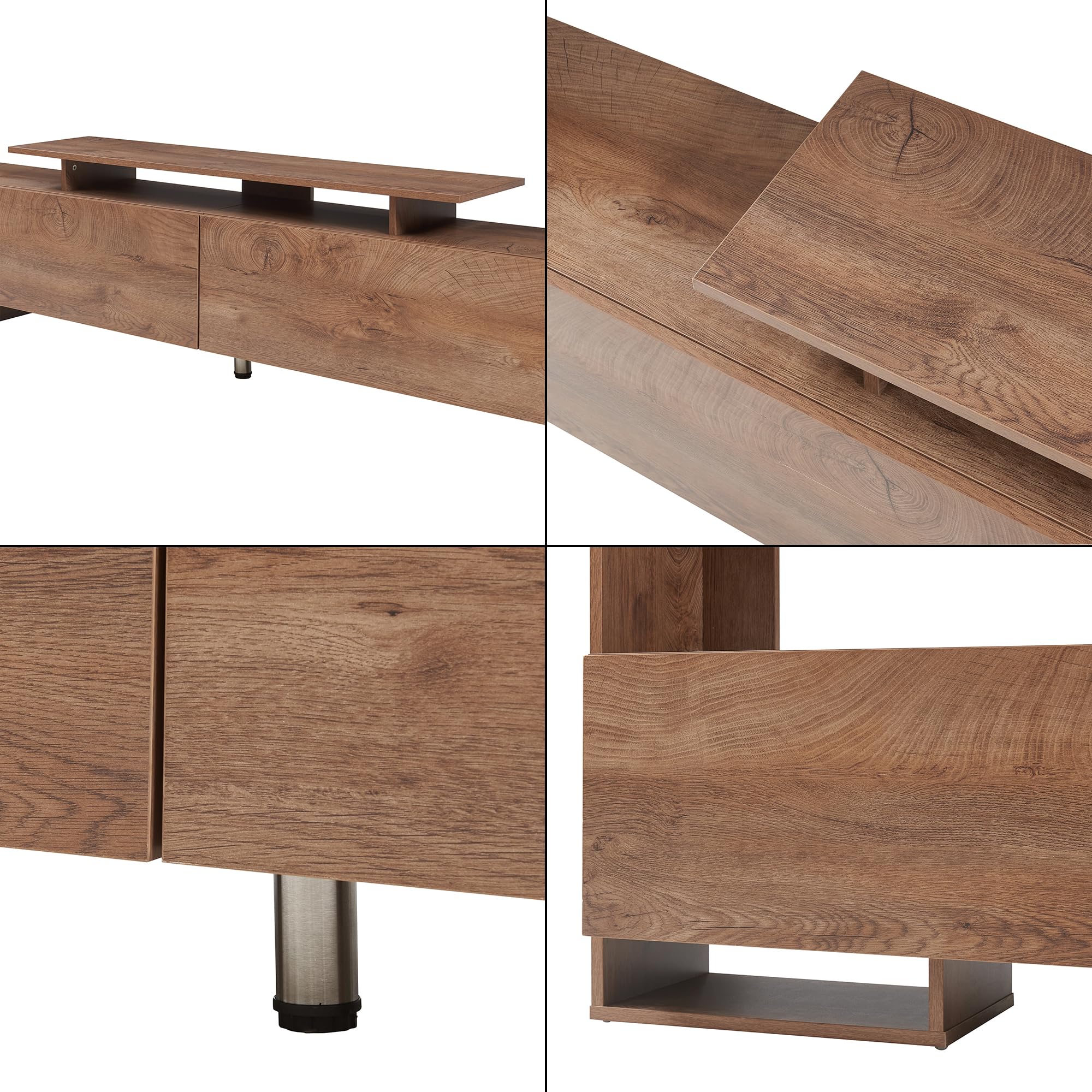 [en.casa] Mobile Porta TV con 6 Ripiani Laterali Stand Multimediale a 2 Vani Chiusi con Ante a Ribalta Scomparto Aperto 233x31x141 cm Soggiorno - Effetto Noce