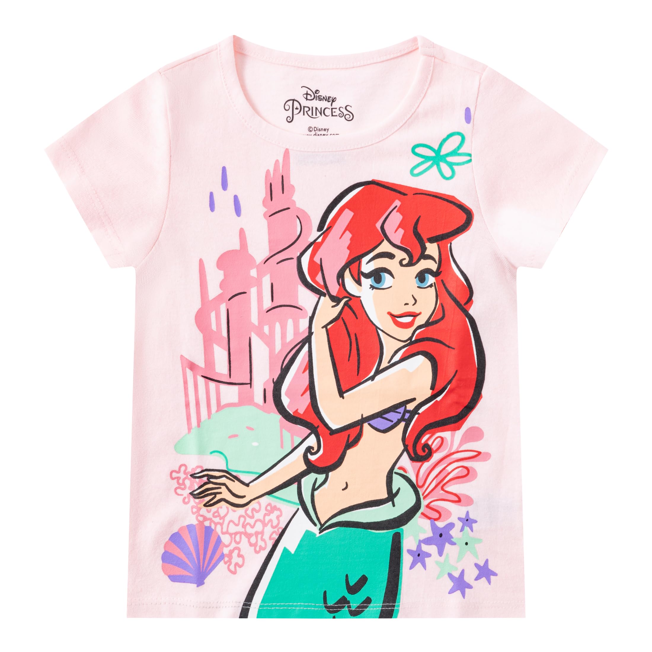 Disney Princesa Ariel, Cenicienta, Belle, Camiseta de manga corta para niñas pequeñas y grandes