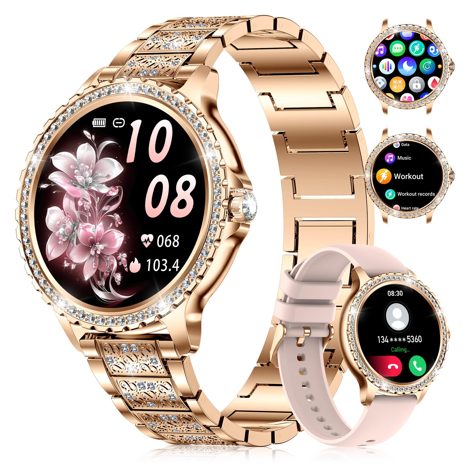 Montre connectée FITFLEX Femme Bluetooth 1,32" HD avec Notifications et Moniteur de Fréquence Cardiaque pour Android et 