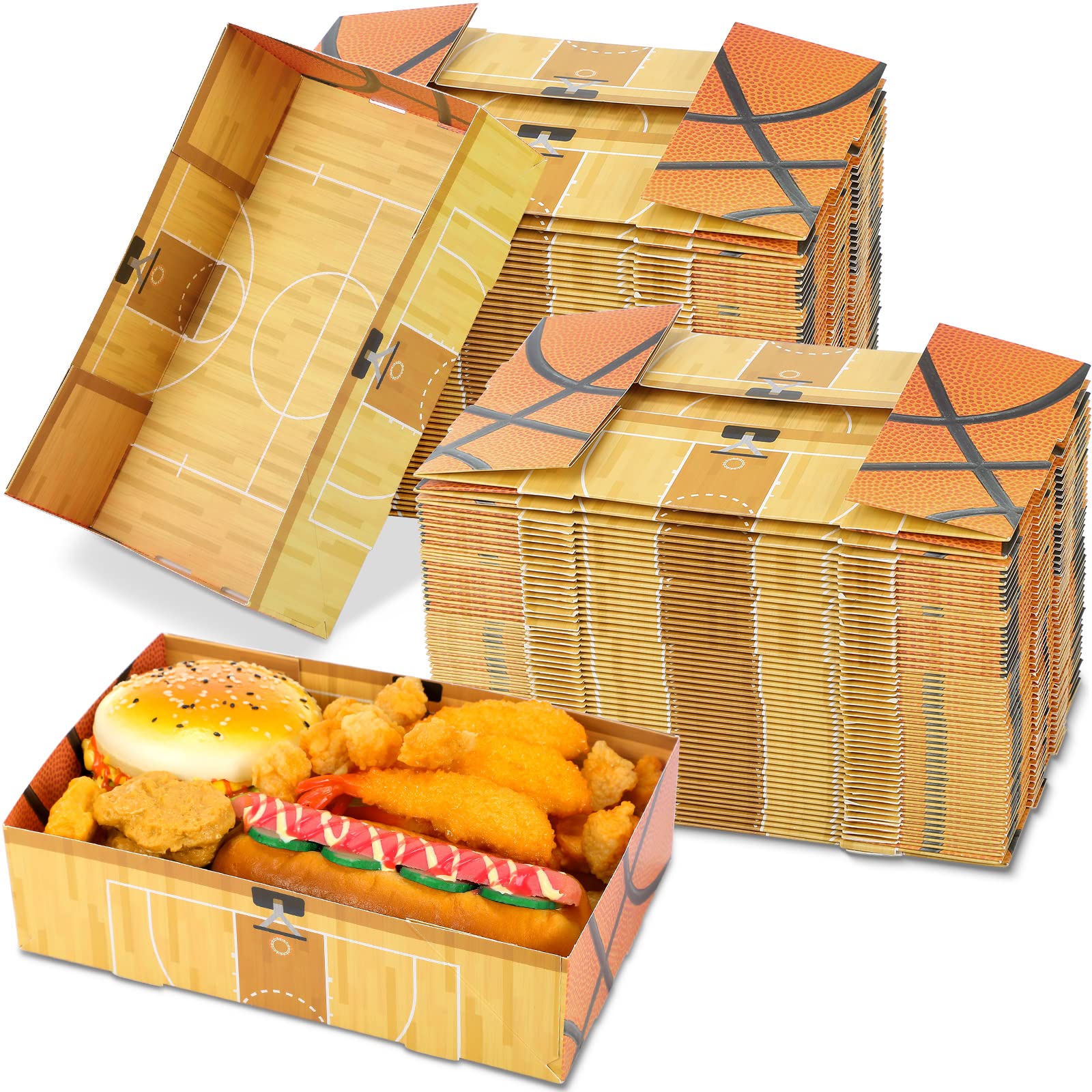 100 Pcs Basketball Paper Food Trays Ball Paper Party Bowls Sports Theme Candy Holder Tray Basketball Bowl Basketball Party Supplies Disposable Serving