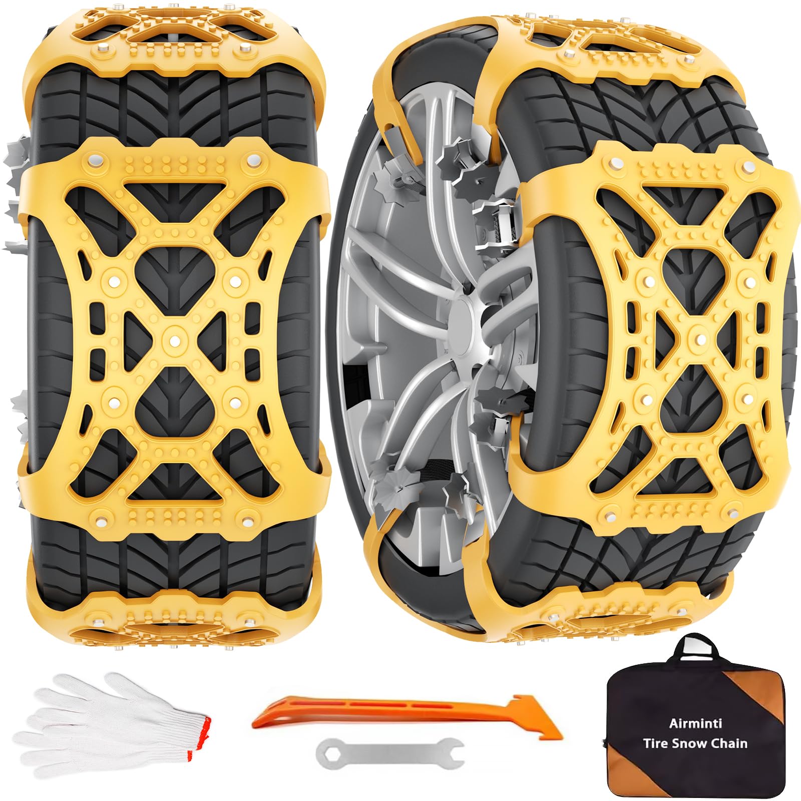 Chaînes à Neige Universelles, 6 Pièces pour Pneus 165 à 265 mm Antidérapantes Faciles à Monter pour Voitures et SUV Hiver Neige Glace Boue (Jaune)