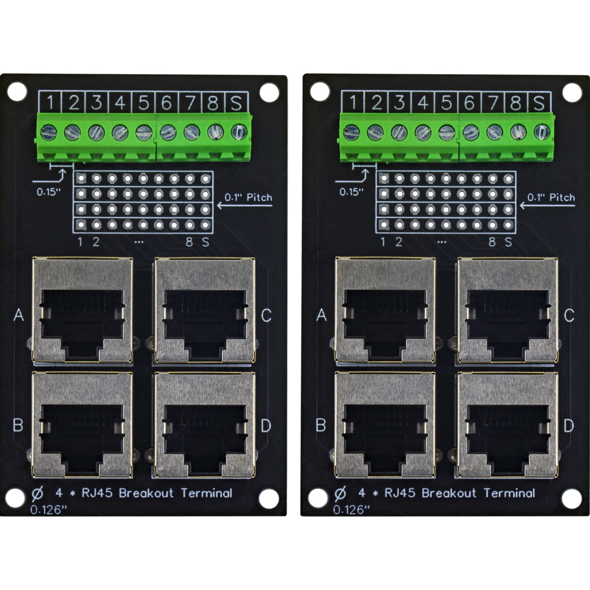 risingsaplings 2pcs RJ45 8P8C Jack 4 Way Buss Breakout Board Screw Terminal Block Extension Adapter Connector