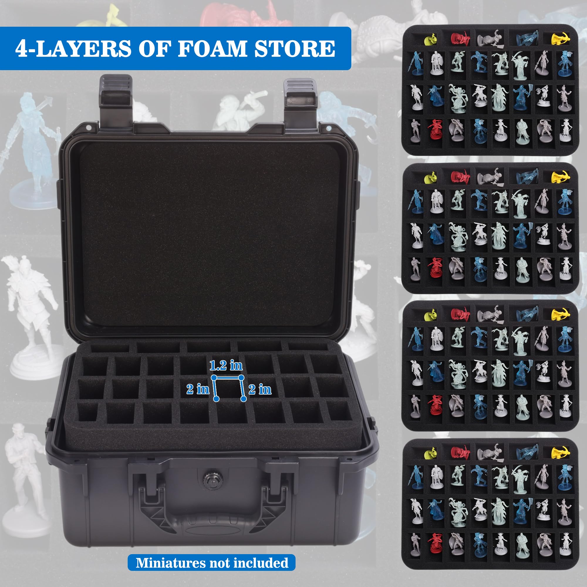 Robusta custodia rigida in miniatura con 4 strati di schiuma, custodia per il trasporto di miniature con 116 slot compatibile con Warhammer 40k e DND Minis, custodia per il trasporto in