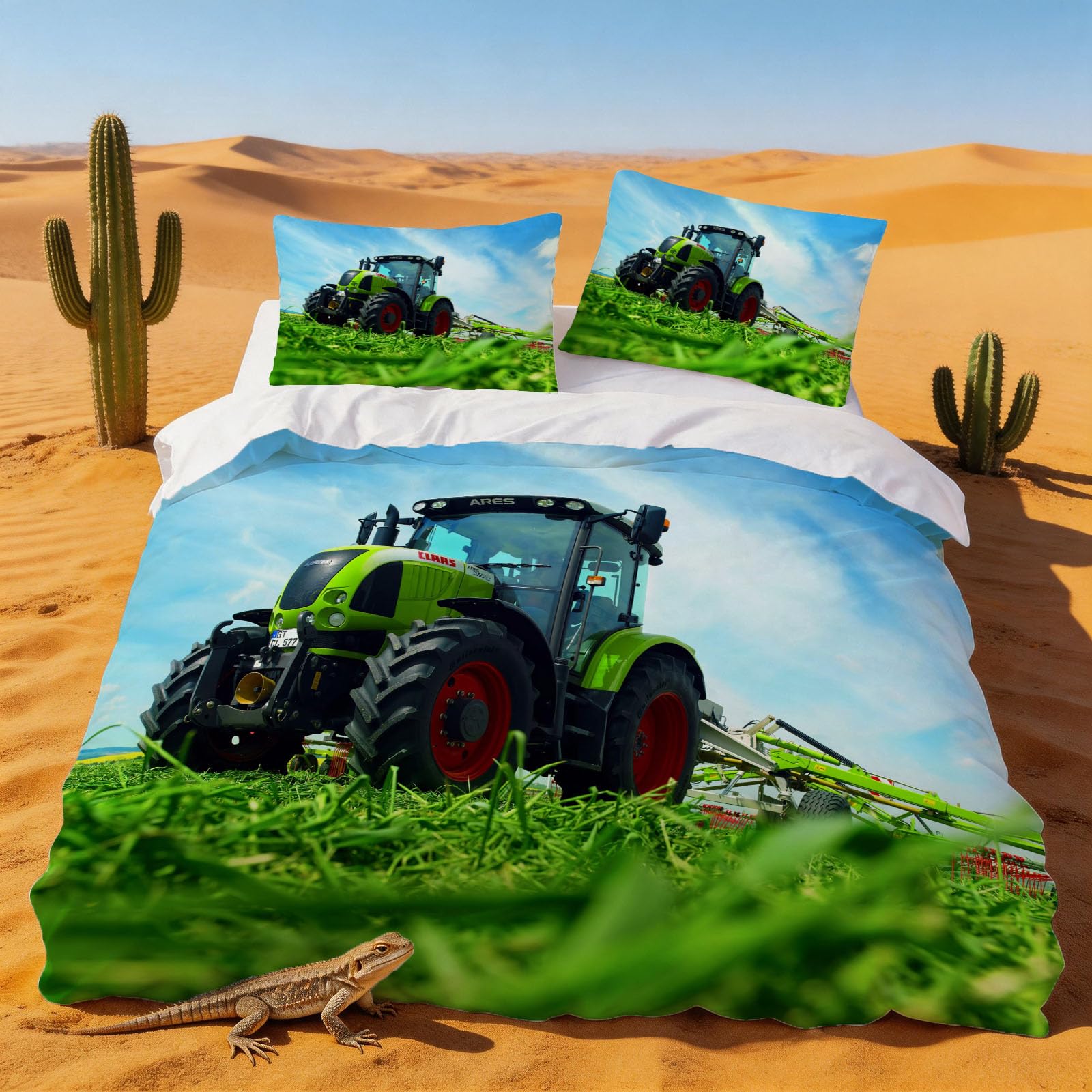Housse couette microfibre tracteur agricole 220x240 anti-plis lit double