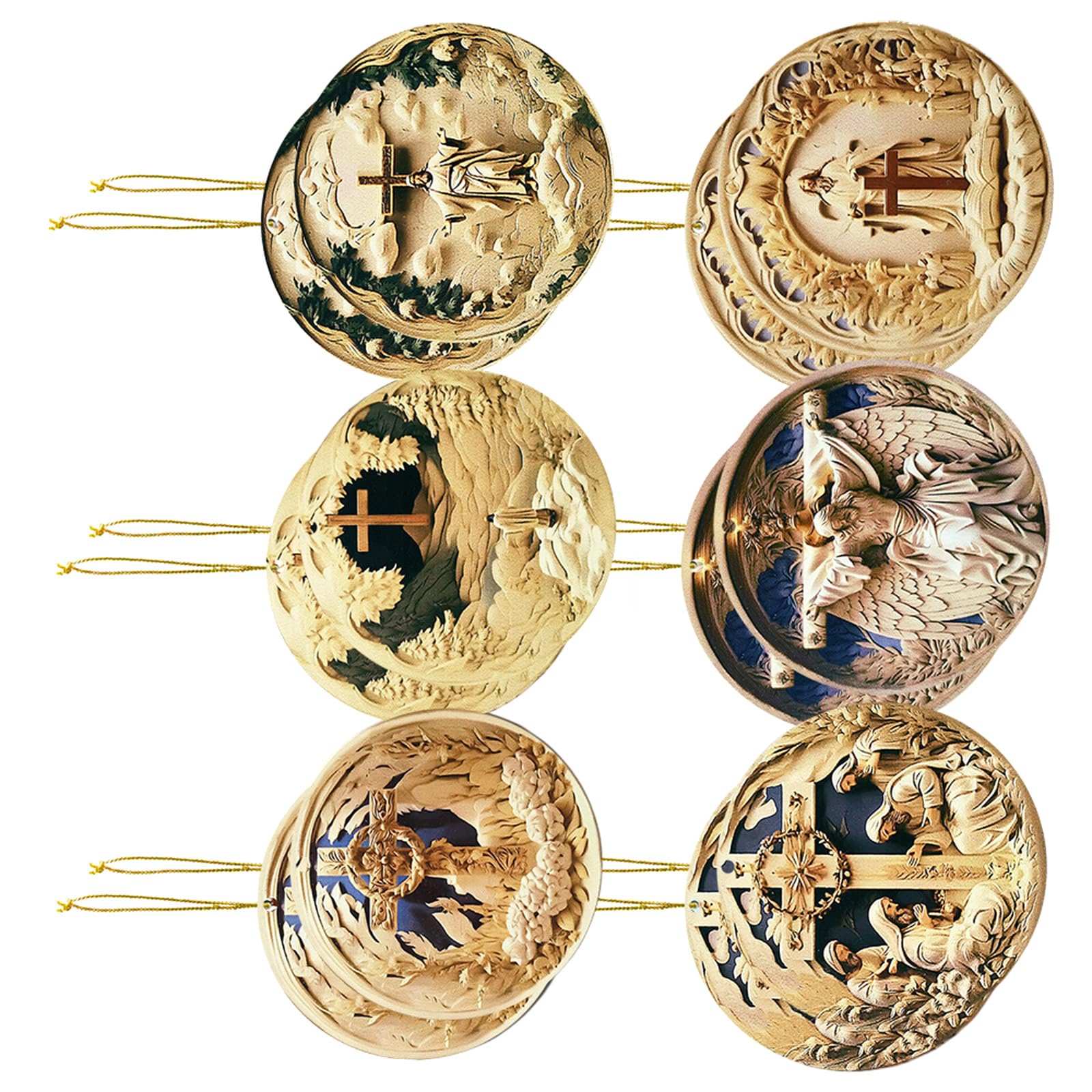 Tsophreniq 12pcs Wood Pendant Christmas Tree Ornament for Nativity Scene Display Religious Wall Hanging Decoration Religious Christmas Decorations