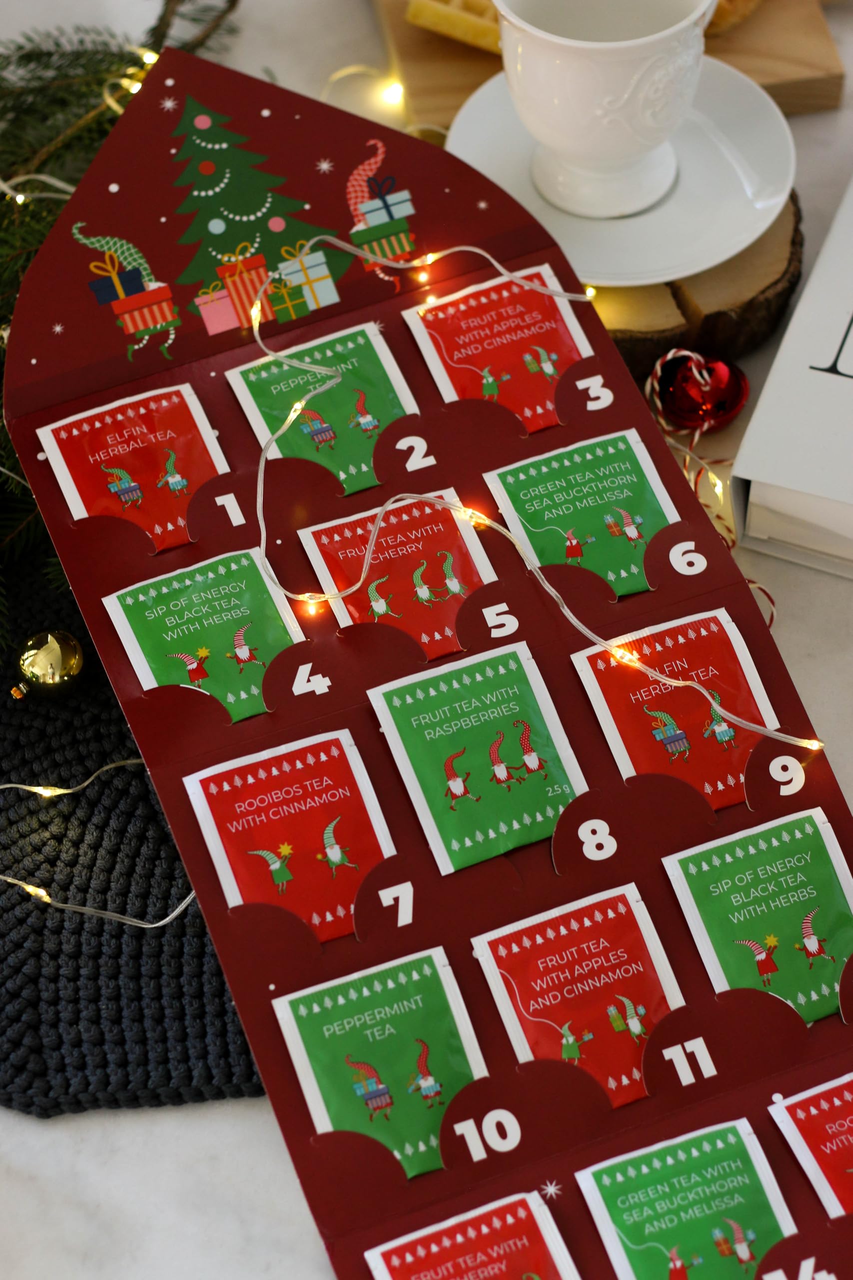 Calendario de Adviento 2025 Elfin de Té de Acorus, 24 Bolsitas de Té Navidad