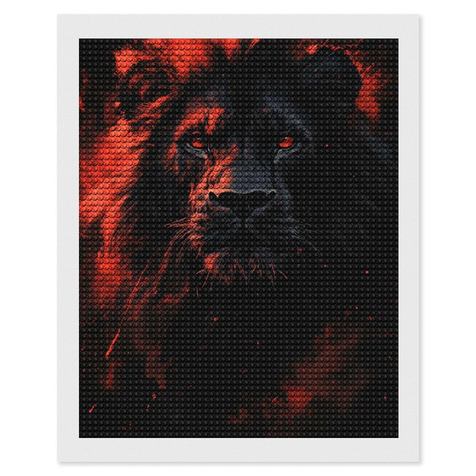 Junmoney Lion with Red Eyes Diamond Art Kit 16"x20", Gift Idea, for Family Craft Time, Mindful Craft Activity, Boho Decor, Relaxing DIY Hobby