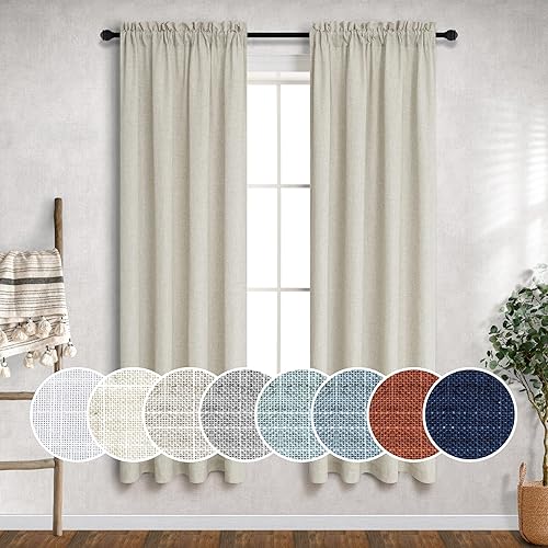 Cortinas beige de 38 pulgadas de ancho para cocina, juego de 2 paneles con bolsillo para barra, cortinas semitransparentes de lino neutro para