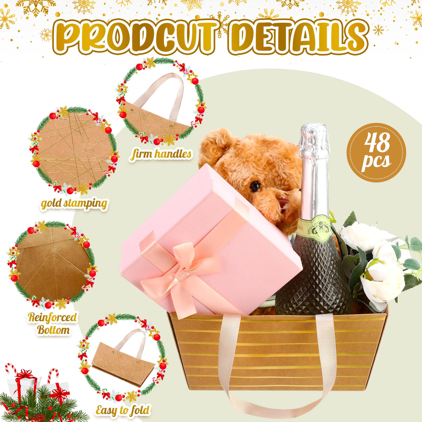 Pinkunn Hochzeitskorb für Geschenke, leere Geschenkkörbe mit Griffen, Markttabletts mit Griffen, 4 Designs für Pakete, Verpackungen, Partys, 48 Stück