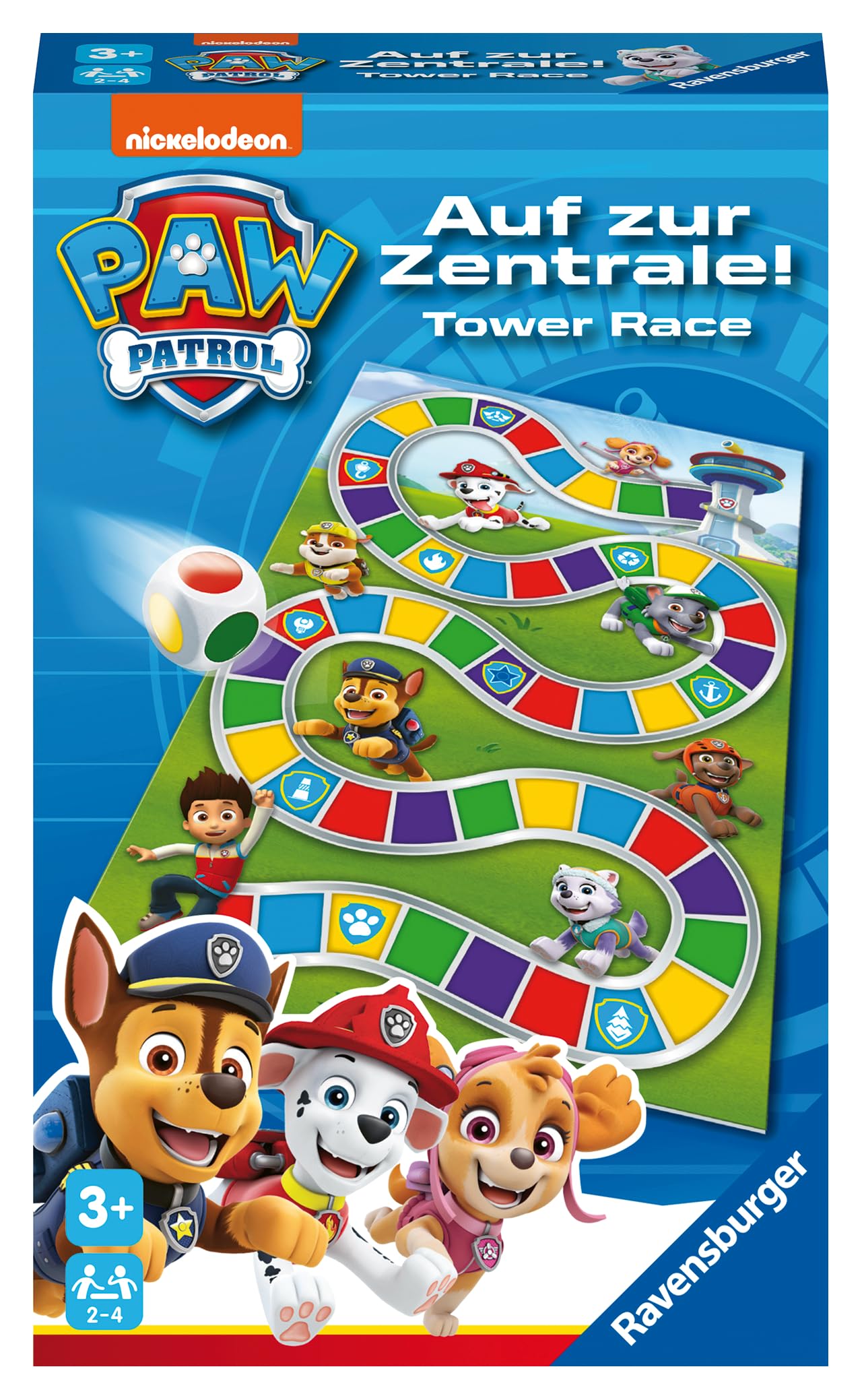 Ravensburger - Paw Patrol Tower Race, La Patrulla Canina, Juego de Viaje, Juego de Mesa, Juegos para niños +3 años, Juegos 3 años, 2 a 4 Jugadores, Version Español