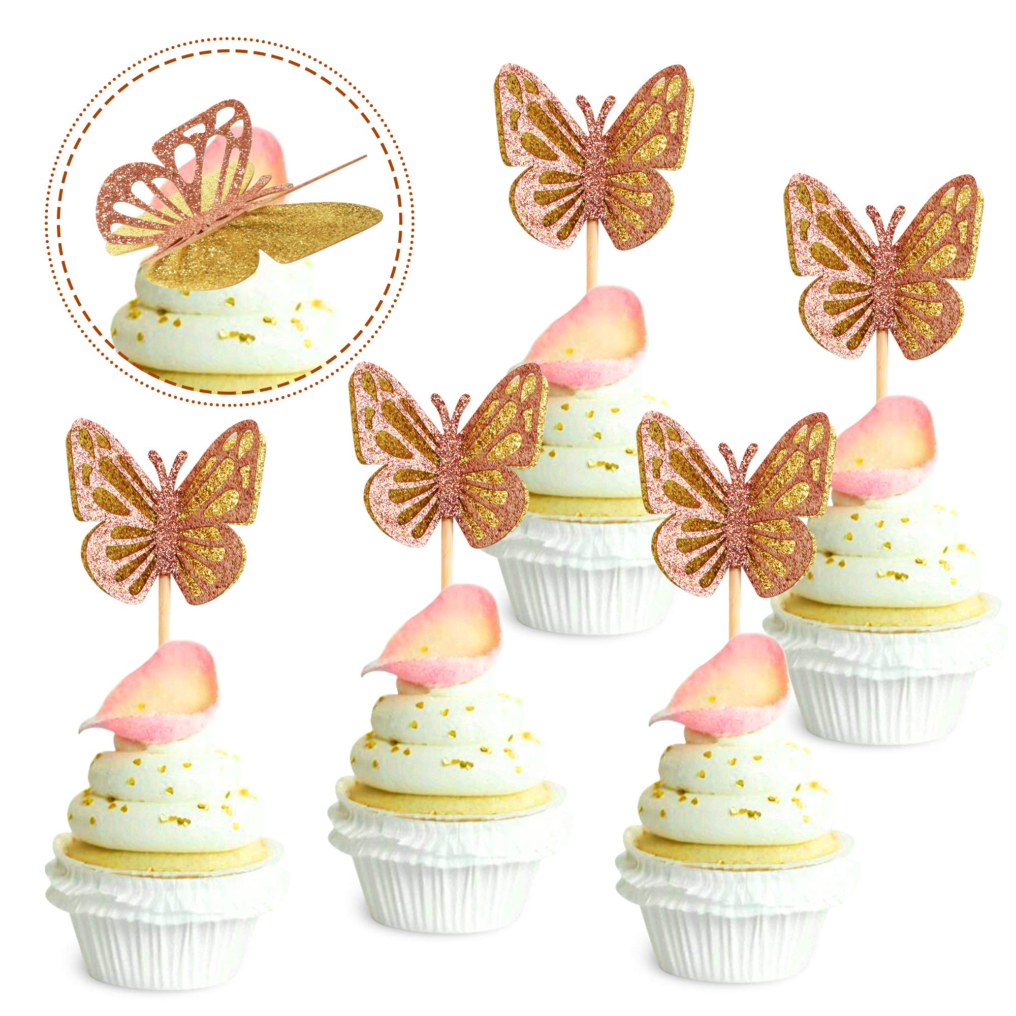 Buy 24Pcs 3D Butterfly Cupcake Toppers Double Sided Butterfly Cake