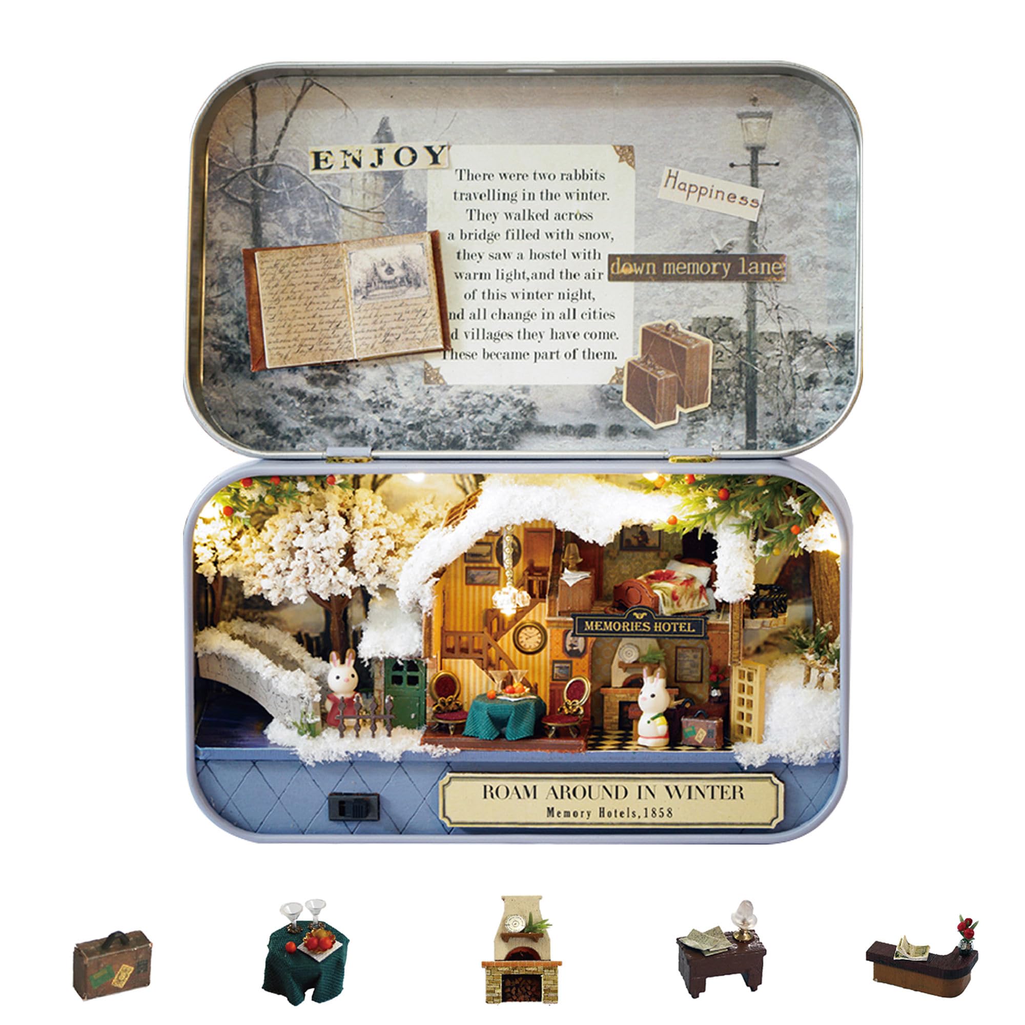 Flever Dollhouse Miniature DIY House Kit Creative Room with Furniture and Cover for Romantic Valentine's Gift(Roam Around in Winter)